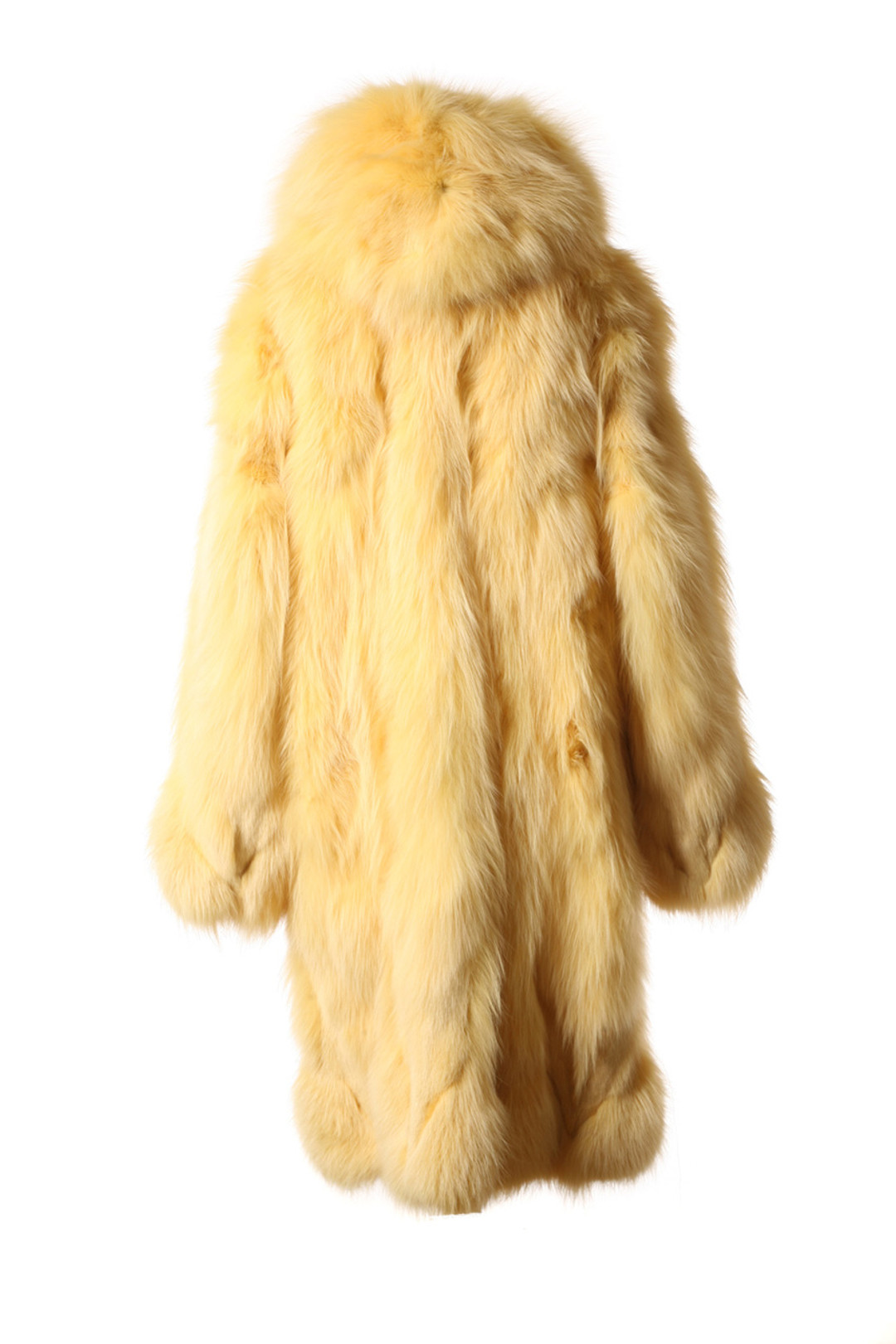 Yellow Fox Fur Coat Hooded Full Length side view Yellow Fox Fur Coat Hooded Full Length side view
