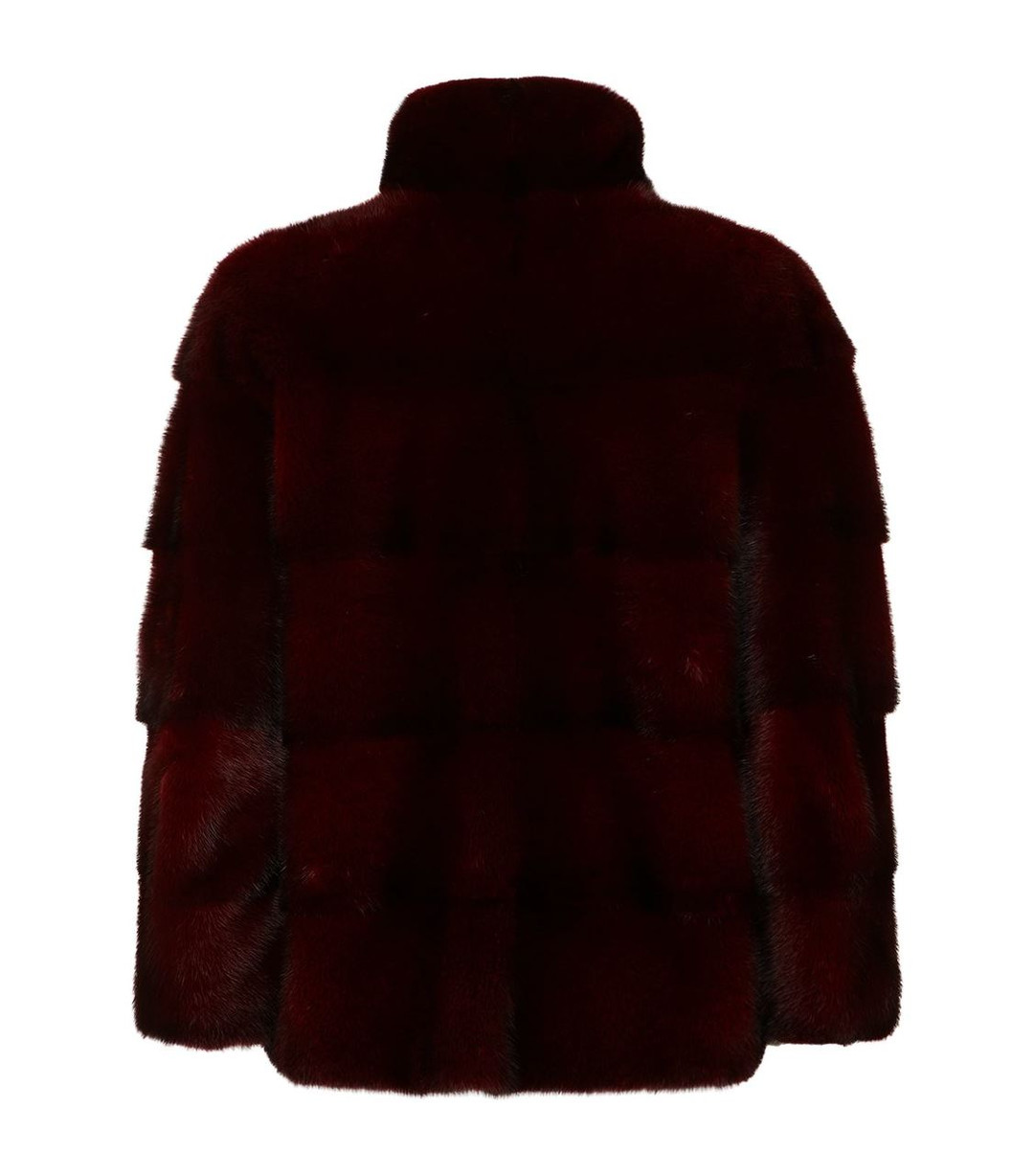 Burgundy Mink fur coat stand up collar  rear view Burgundy Mink fur coat stand up collar  rear view