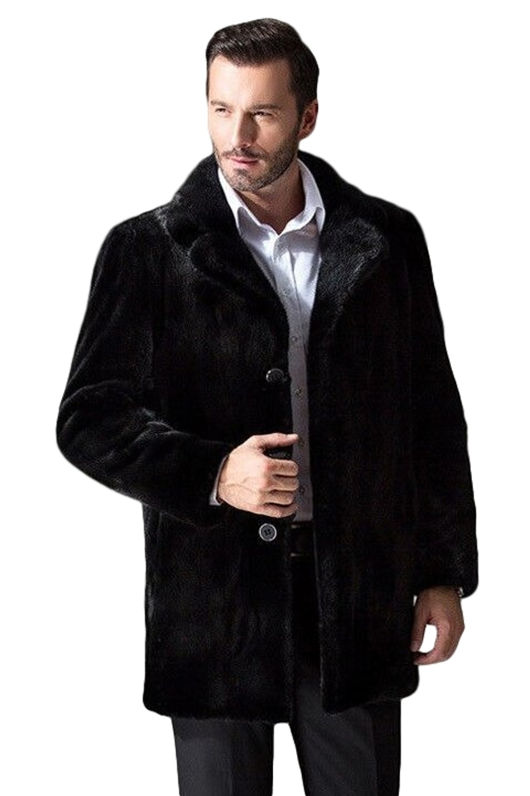 Black Mink Fur Coat Classic mens notched collar Black Mink Fur Coat Classic mens notched collar