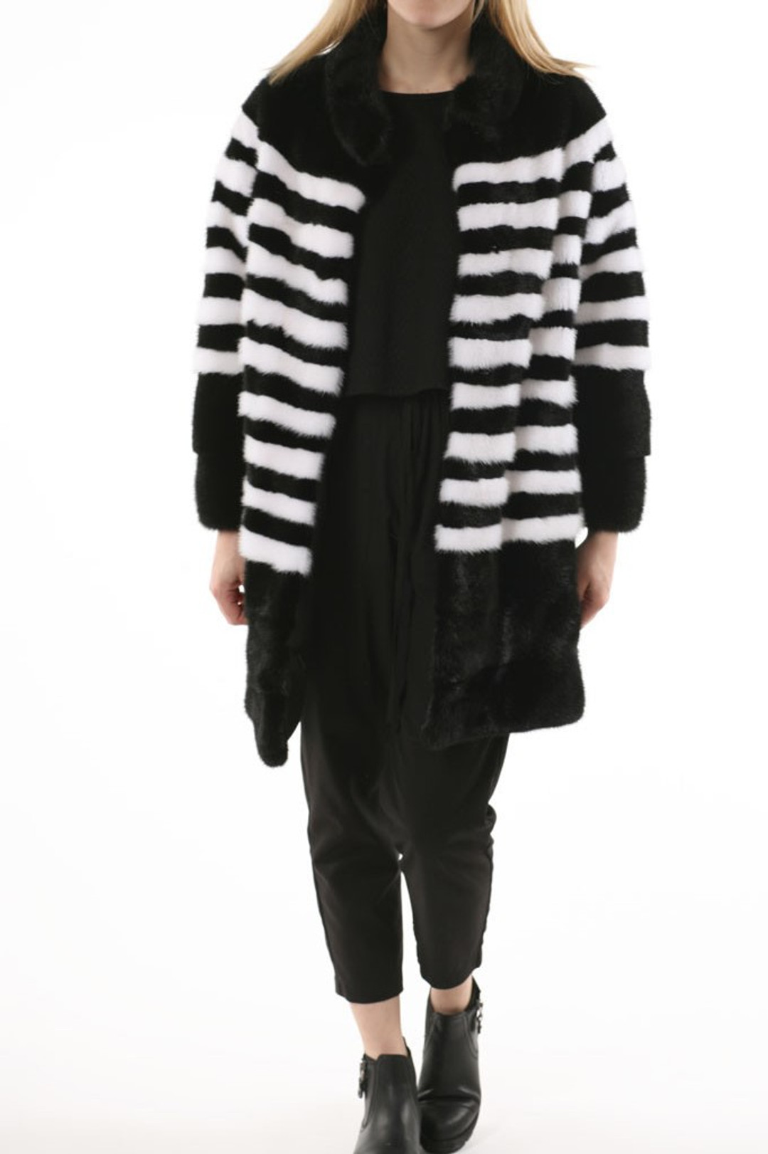 Black and White Striped Mink Fur Stroller