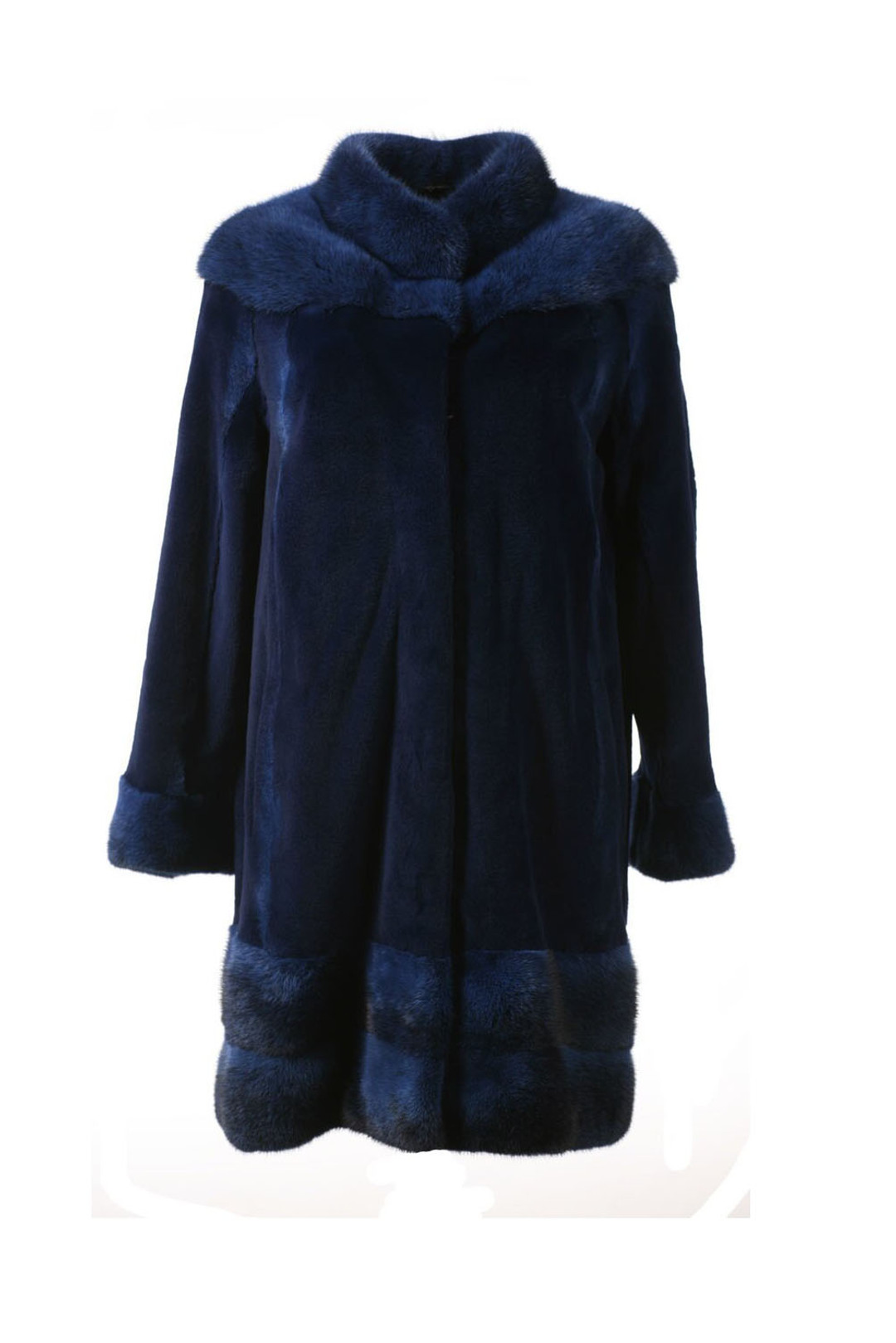 blue sheared mink fur stroller with stand up collar blue sheared mink fur stroller with stand up collar