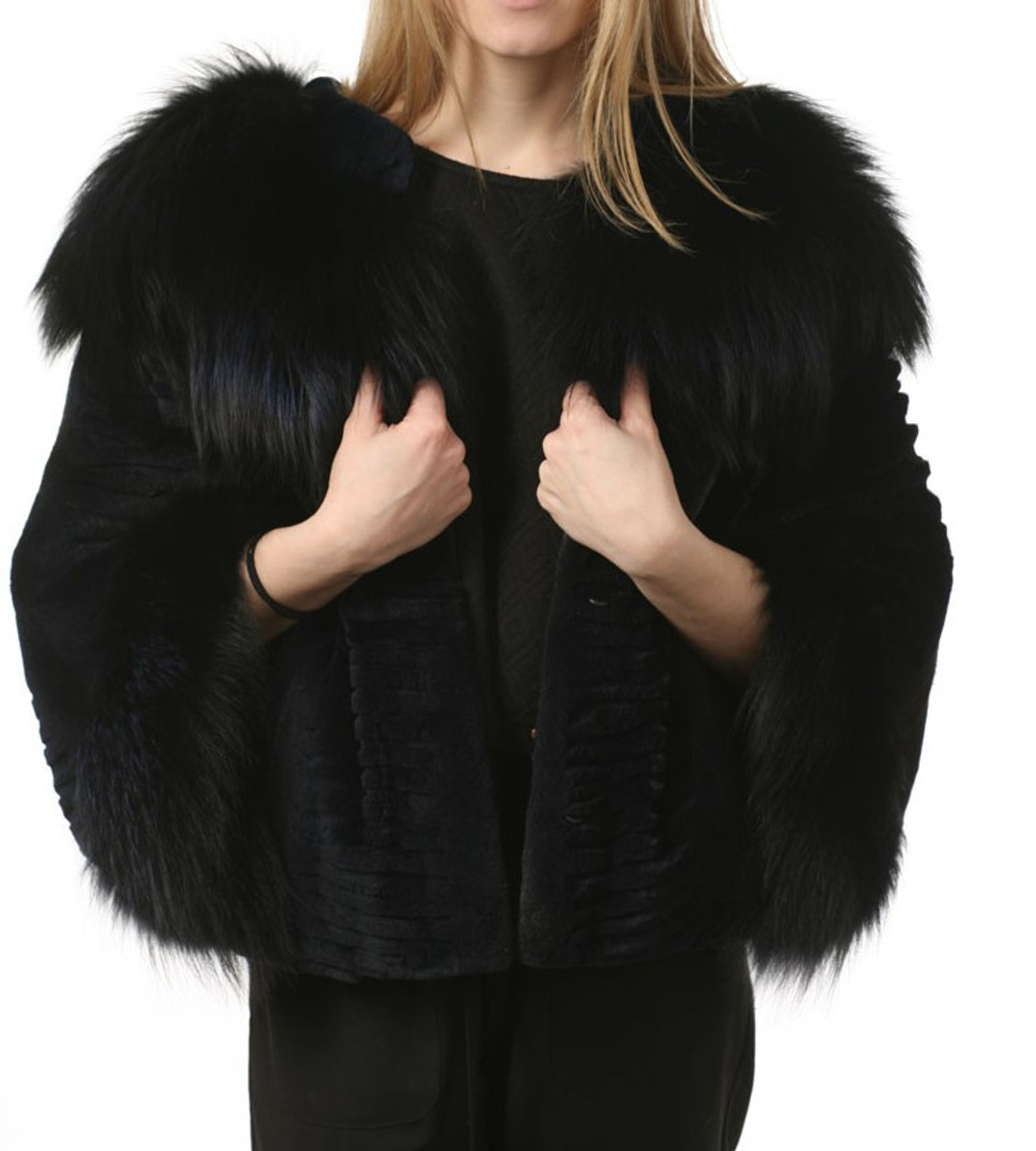 Black Sculpted Mink Fur Cape Black Sculpted Mink Fur Cape