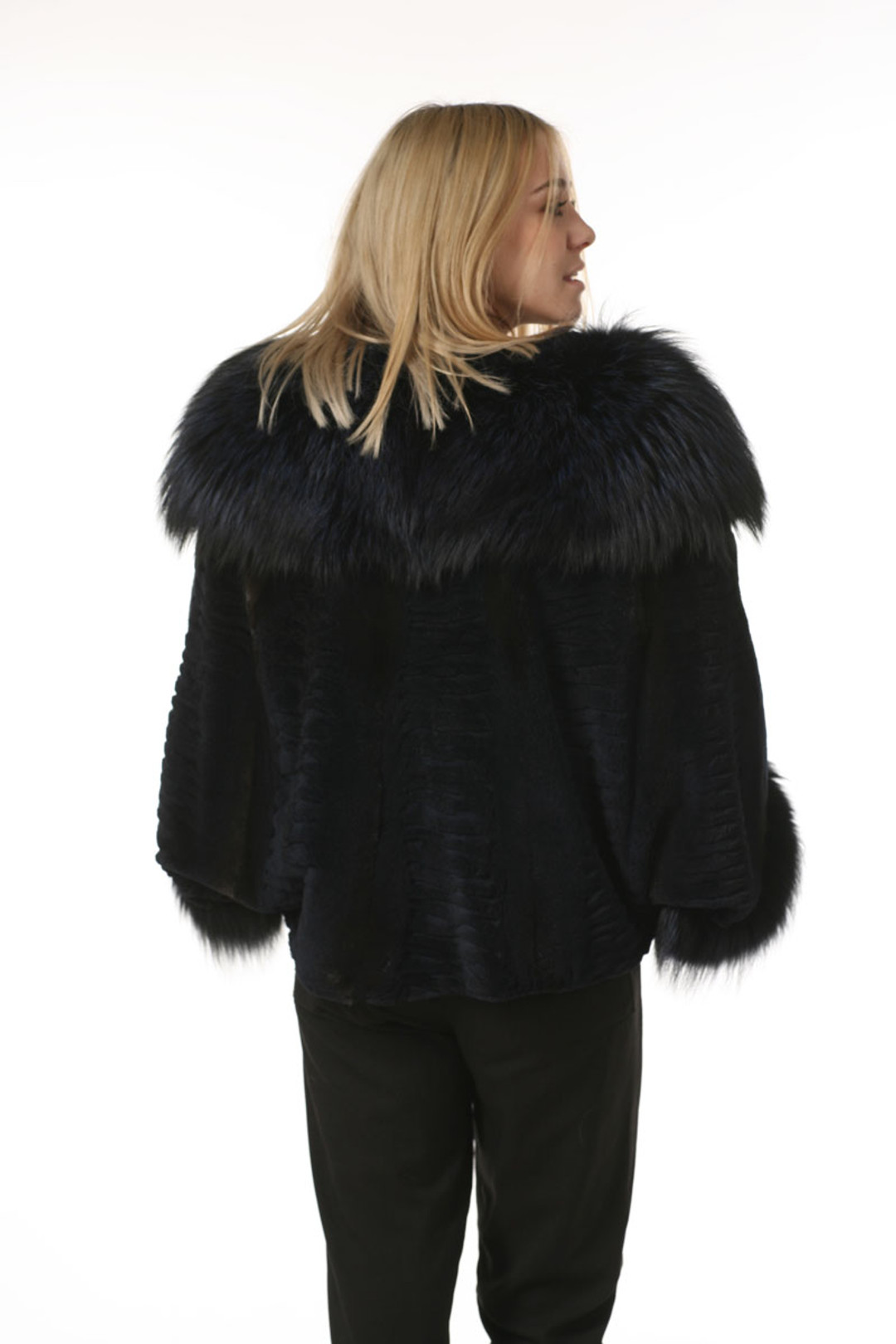 Black Sculpted Mink Fur Cape rear view Black Sculpted Mink Fur Cape rear view