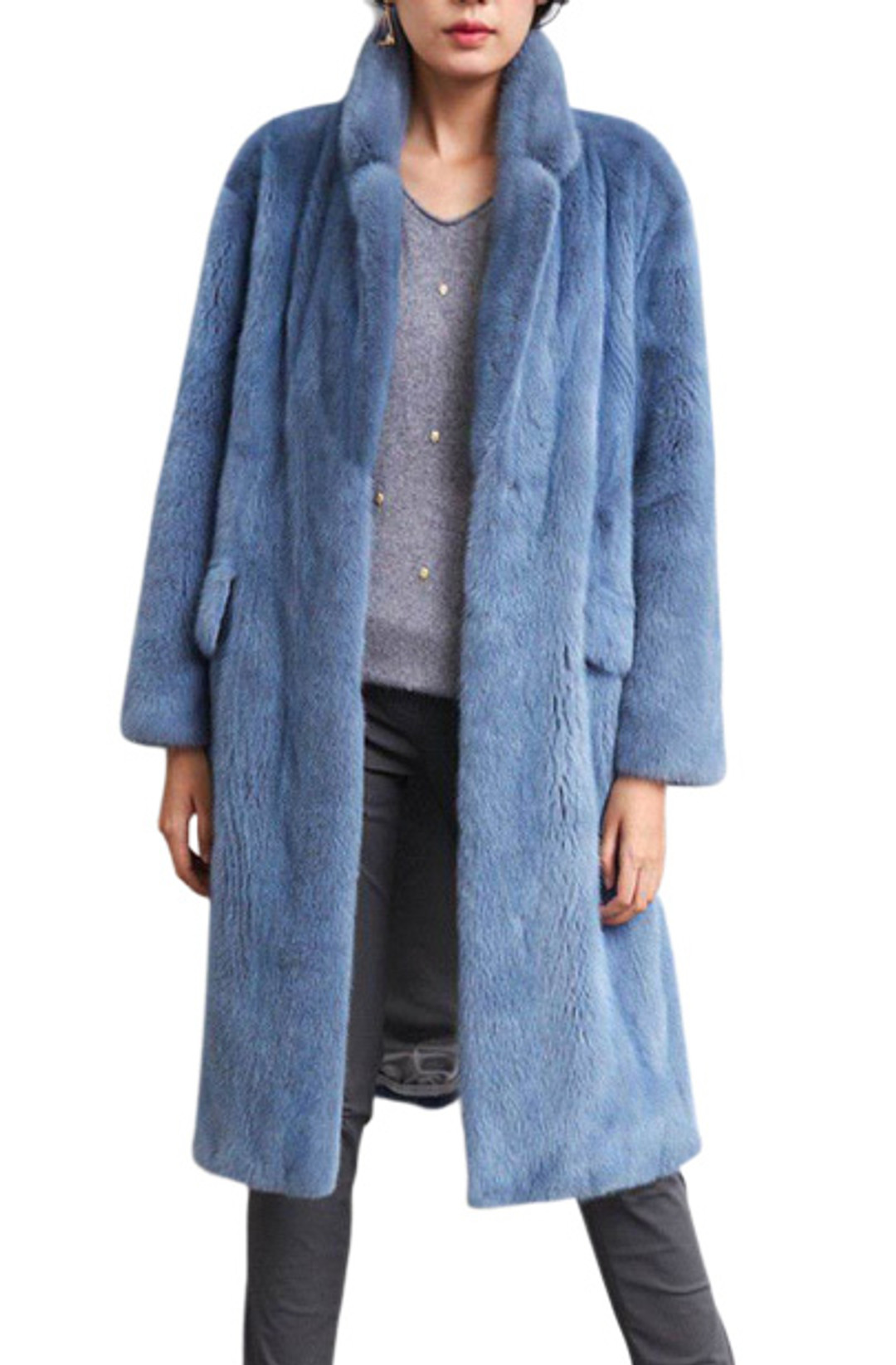 ciel long mimk fur coat saga  with shawl mink fur collar notched side slits fully let out ciel long mimk fur coat saga  with shawl mink fur collar notched side slits fully let out
