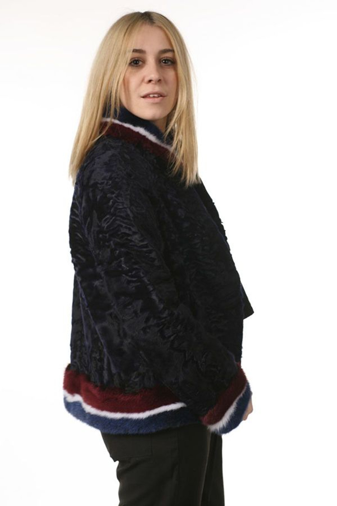 Black Swakara Lamb Fur College Jacket Black Swakara Lamb Fur College Jacket