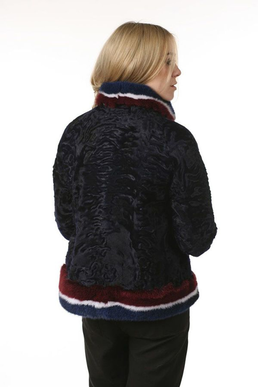 Black Swakara Lamb Fur College Jacket Black Swakara Lamb Fur College Jacket