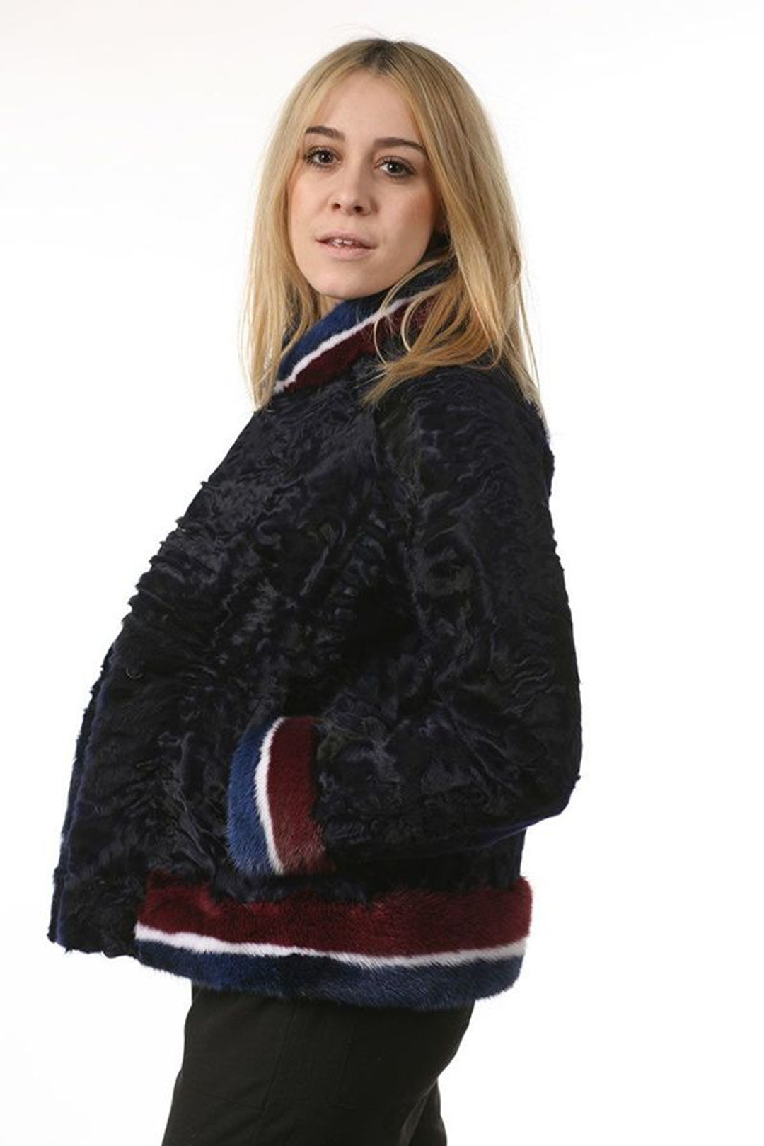 Black Swakara Lamb Fur College Jacket Black Swakara Lamb Fur College Jacket