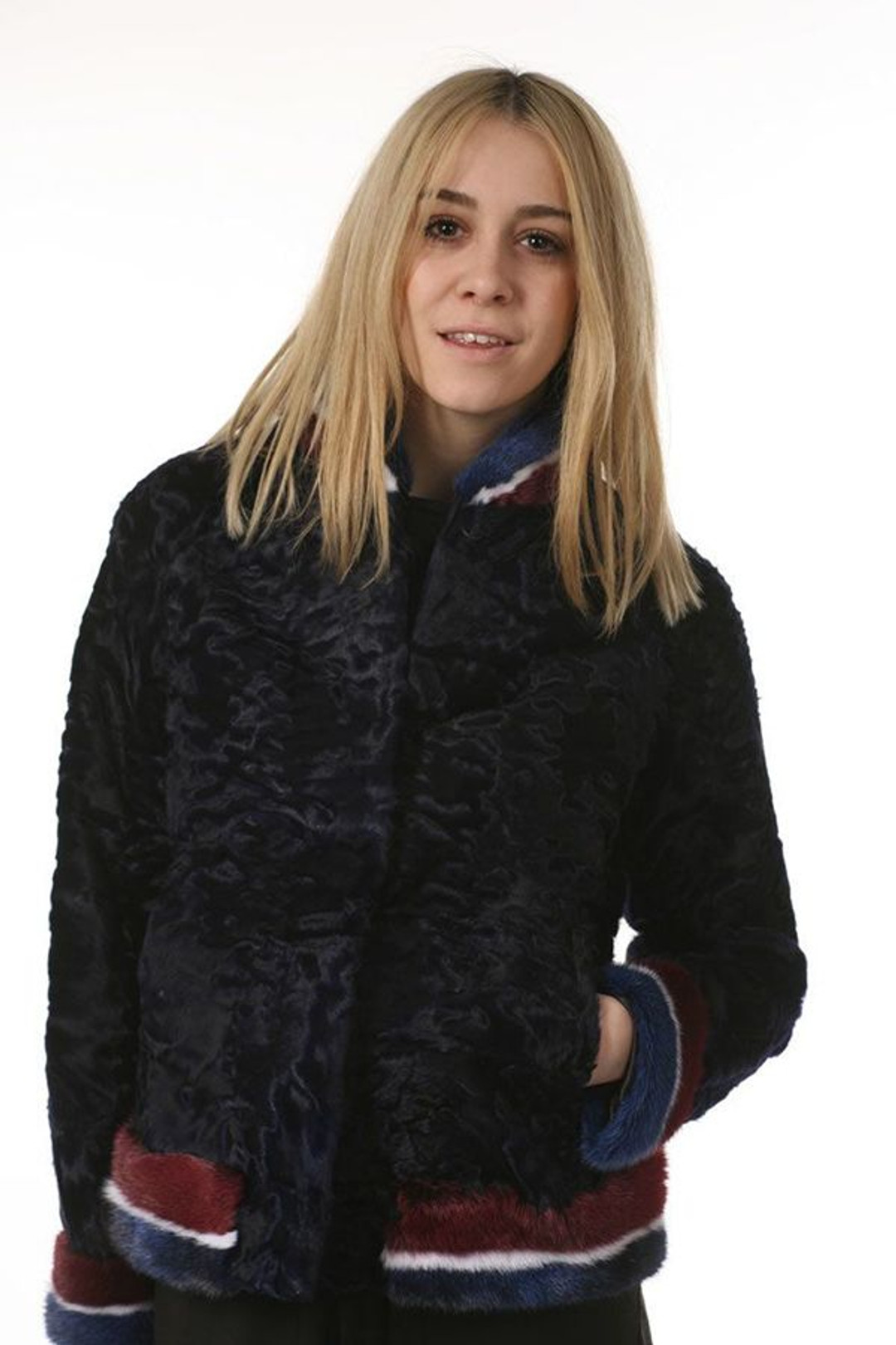 Black Swakara Lamb Fur College Jacket Black Swakara Lamb Fur College Jacket