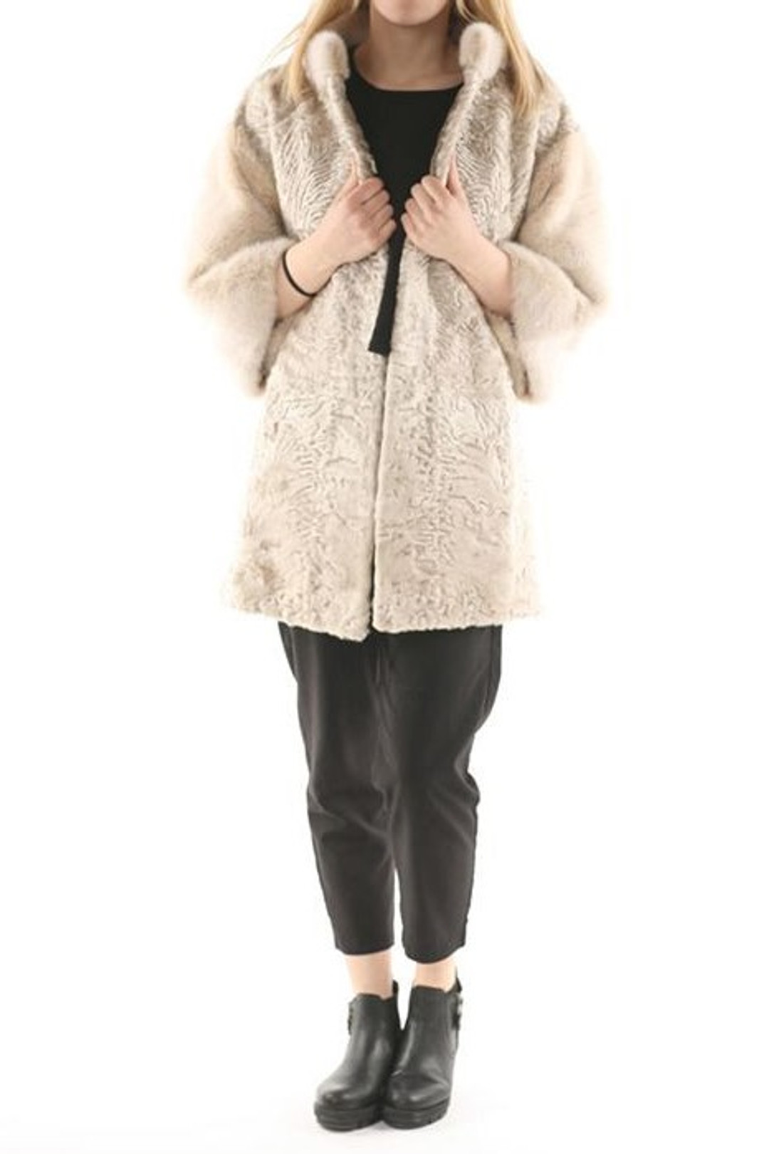 Beige  Swakara Lamb Fur Coat  Belladonna