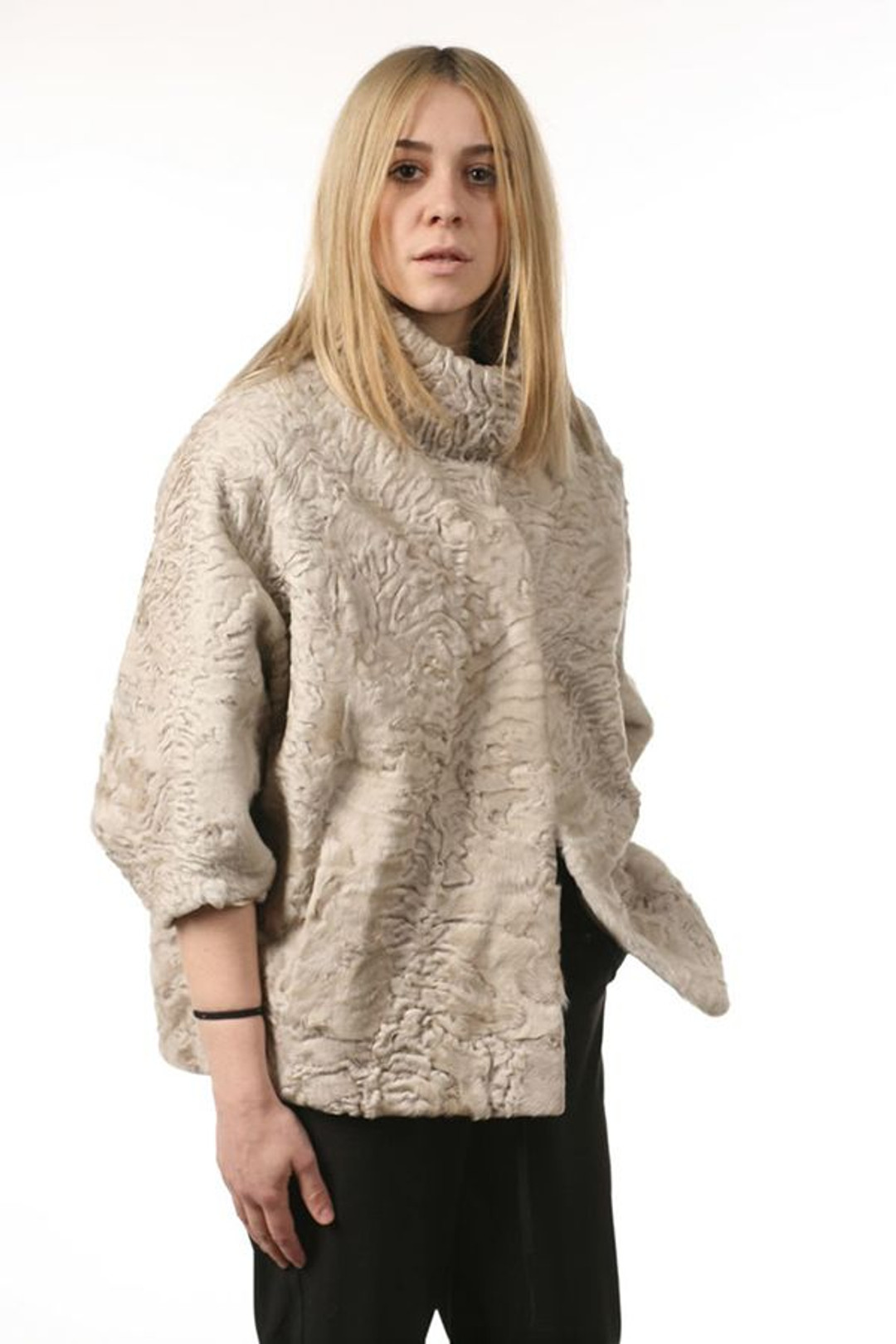 Beige Swakara Lamb Fur Cape Desert Beige Swakara Lamb Fur Cape Desert