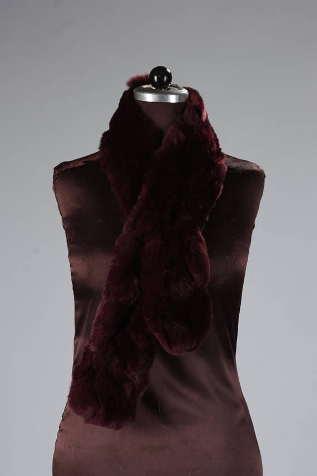Burgundy  Rex Rabbit Fur Scarf