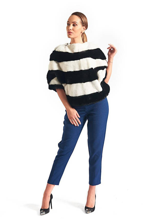 black and white monk fur pullover full body view