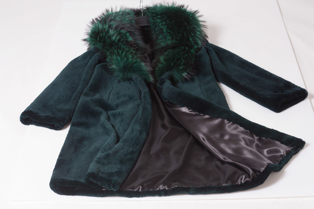 long green mink fur coat with shawl fox fur collar inner lining view