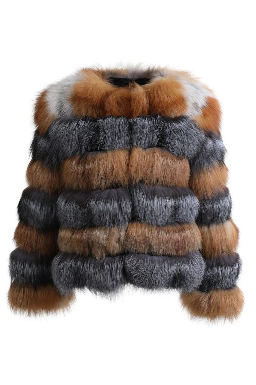 multicolor fox fur  coat with low cut collar  made of red and silver fox multicolor fox fur  coat with low cut collar  made of red and silver fox