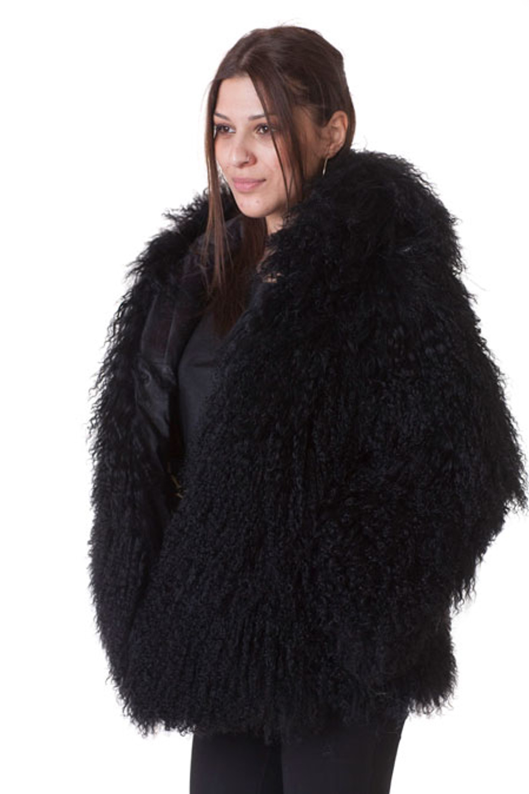 Black Mongolian Lamb Fur Coat Hooded Black Mongolian Lamb Fur Coat Hooded