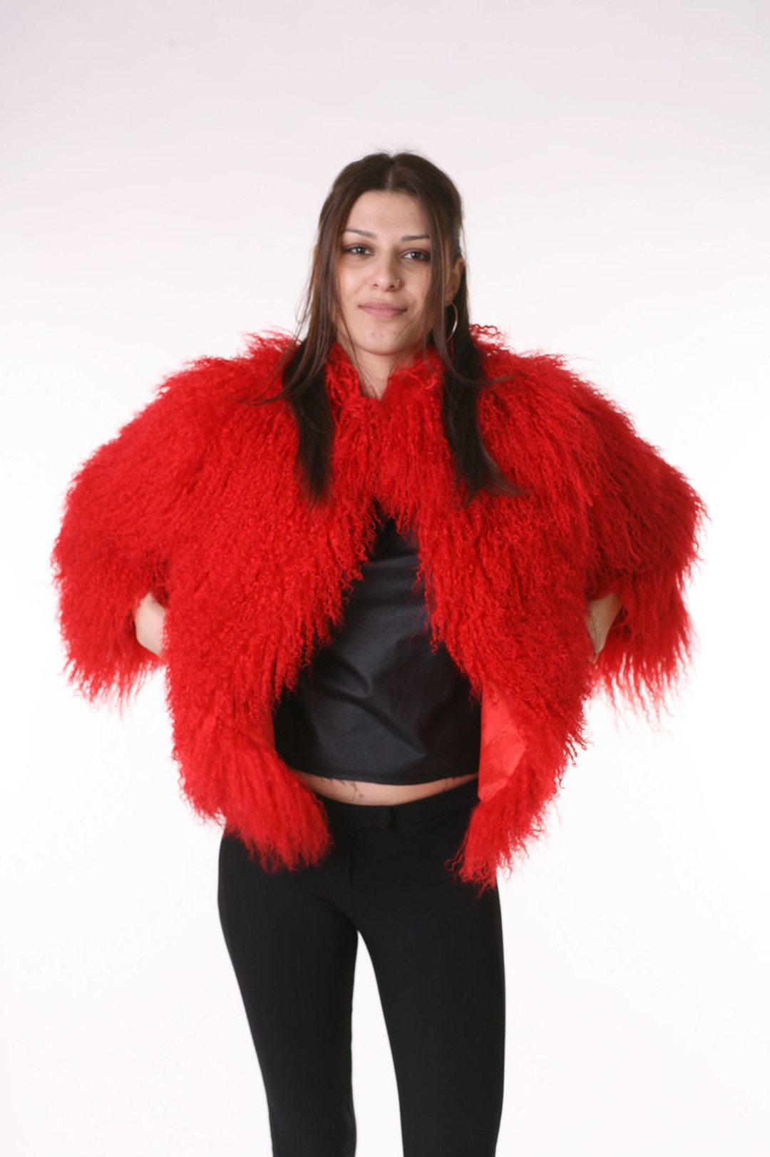 Red Mongolian Lamb Fur Coat Red Mongolian Lamb Fur Coat