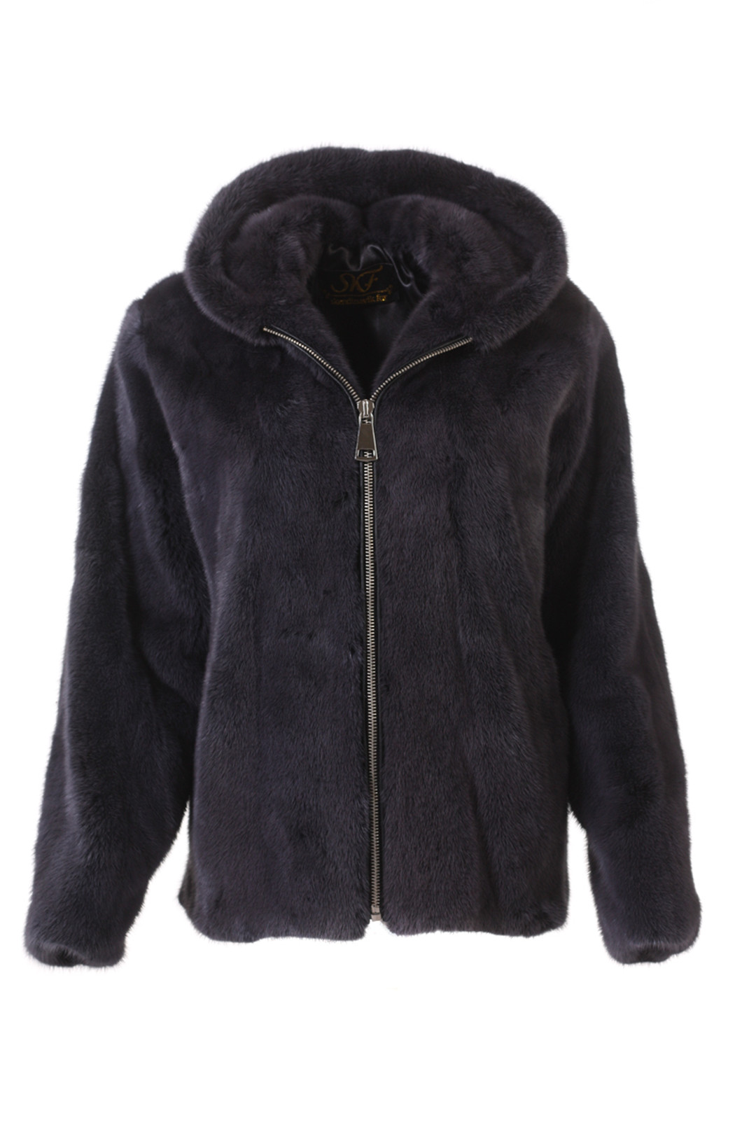Men's Gray Mink Fur Bomber  jacket Hooded  with zipper closure front view Men's Gray Mink Fur Bomber  jacket Hooded  with zipper closure front view
