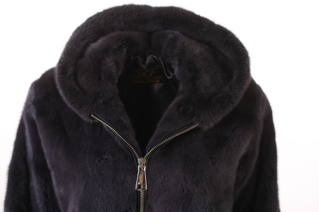 Men's Gray Mink Fur Bomber jacket Hooded Men's Gray Mink Fur Bomber jacket Hooded