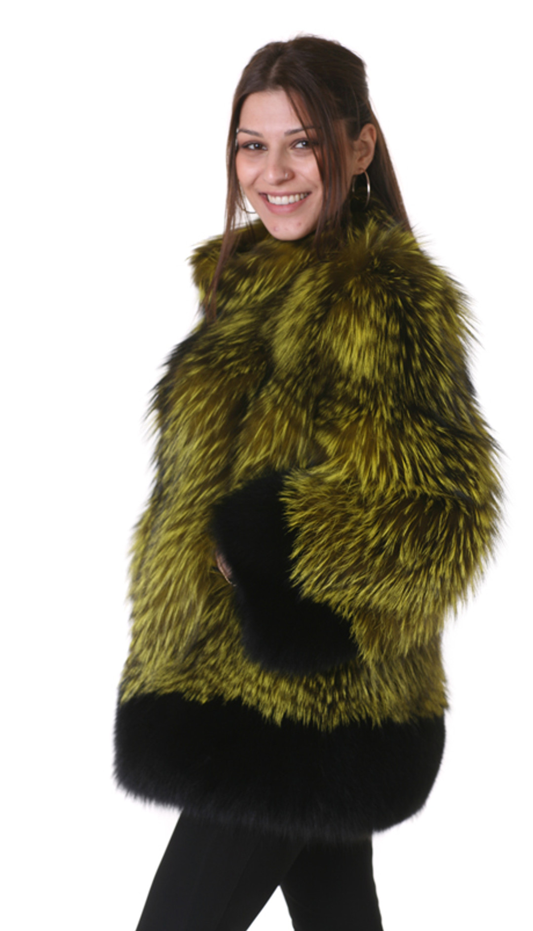 Retro Green Black Fox Fur Coat Retro Green Black Fox Fur Coat