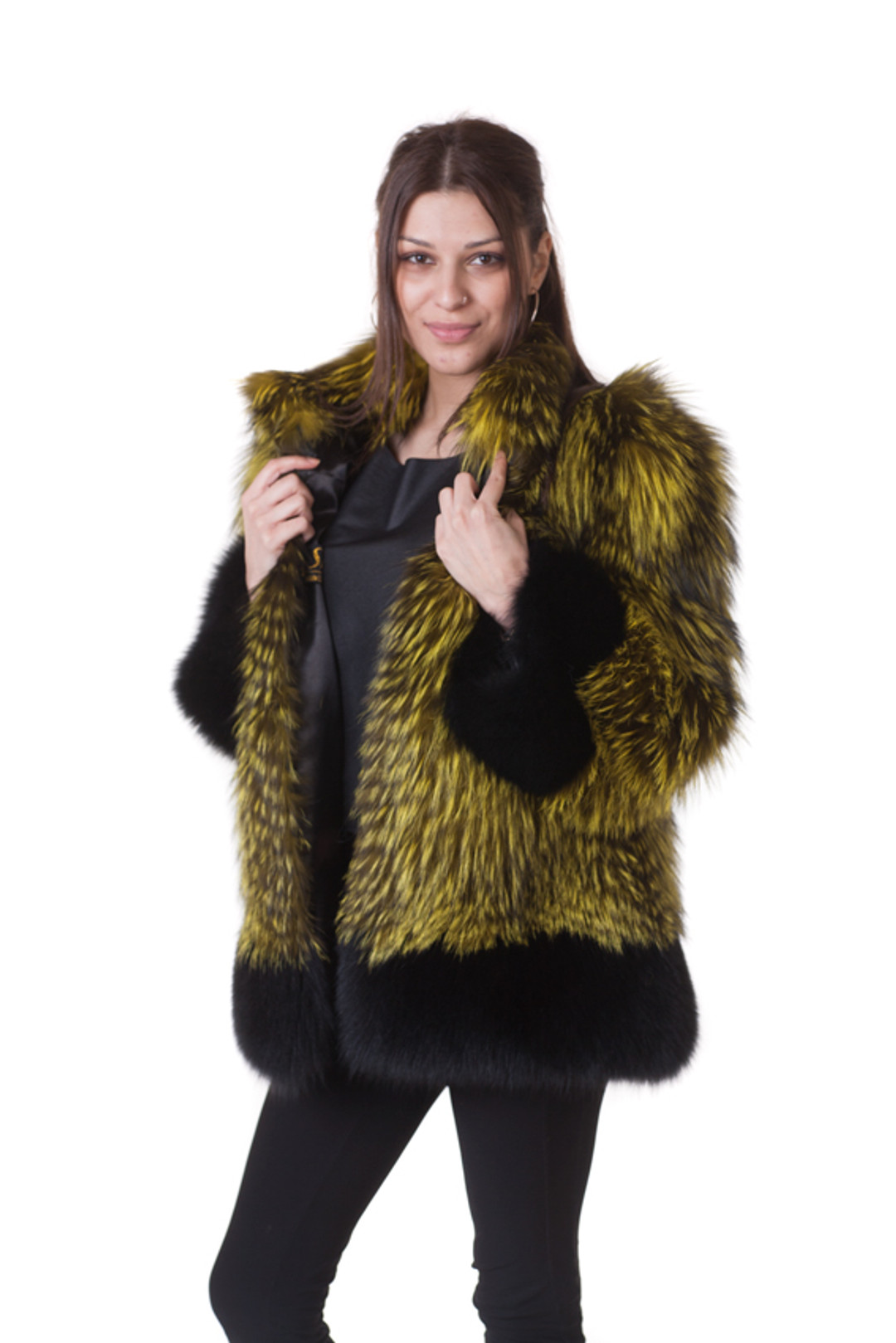 Retro Green Black Fox Fur Coat Retro Green Black Fox Fur Coat