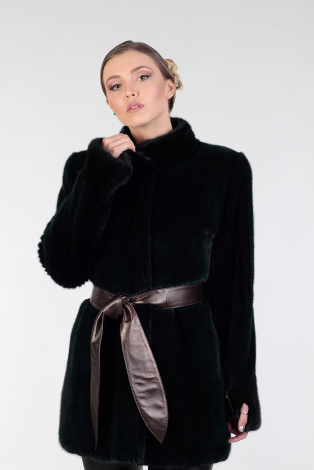 Black Mink Coat & Leather Belt Black Mink Coat & Leather Belt
