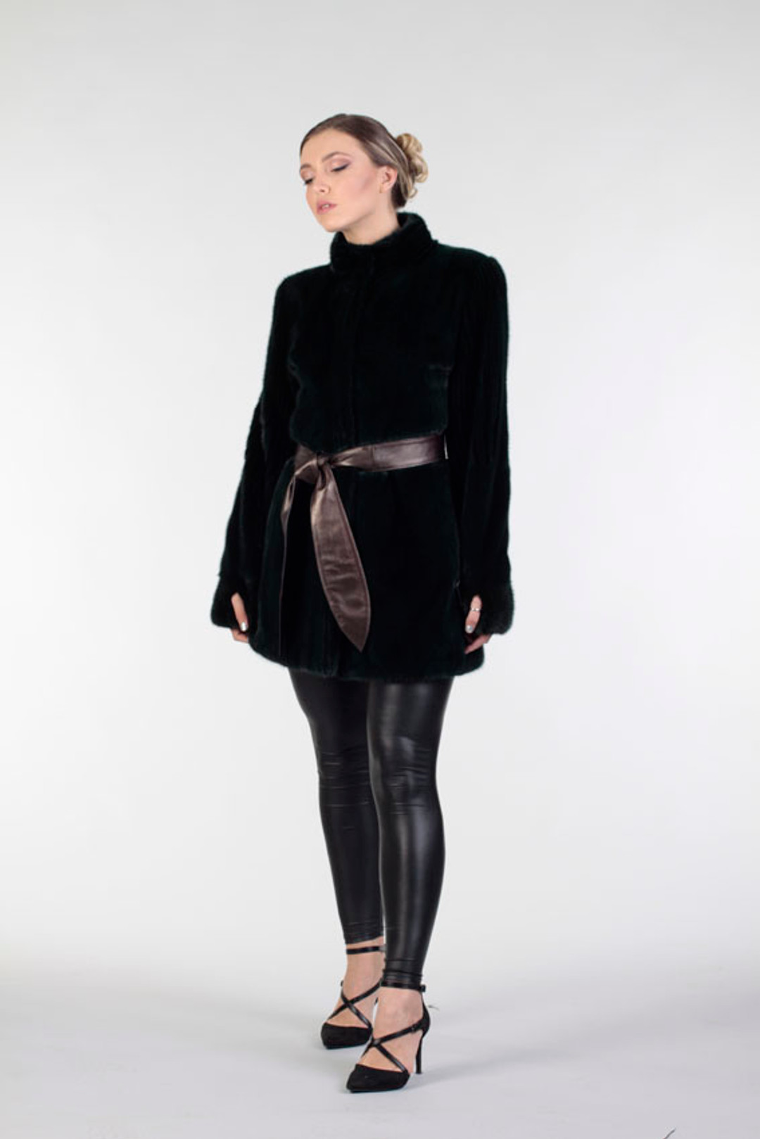 Black Mink Coat & Leather Belt Black Mink Coat & Leather Belt