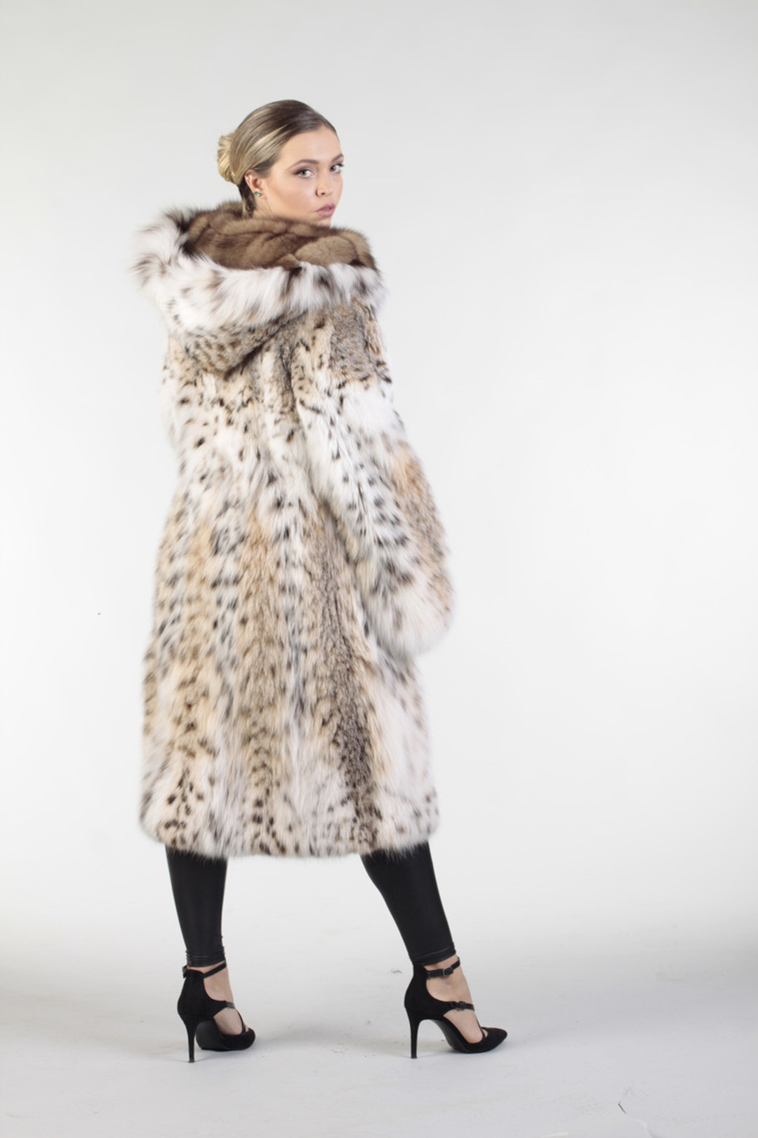Bobcat  Lynx & Sable Hooded Fur Coat Bobcat  Lynx & Sable Hooded Fur Coat