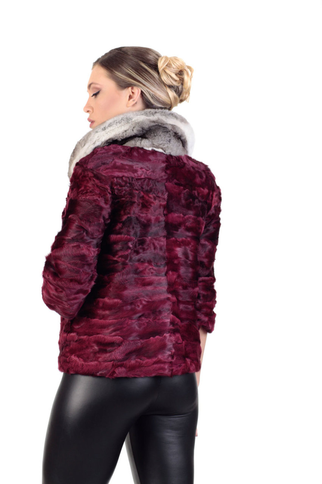 Purple SWAKARA Lamb Jacket & Chinchilla Collar Purple SWAKARA Lamb Jacket & Chinchilla Collar