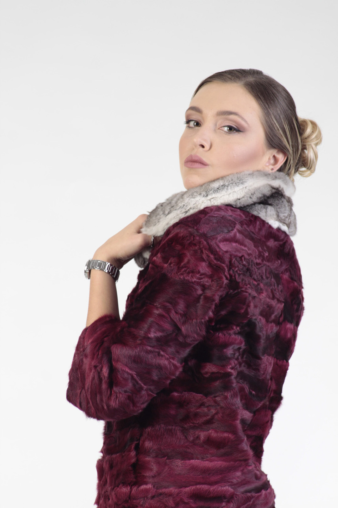 Purple SWAKARA Lamb Jacket & Chinchilla Collar Purple SWAKARA Lamb Jacket & Chinchilla Collar