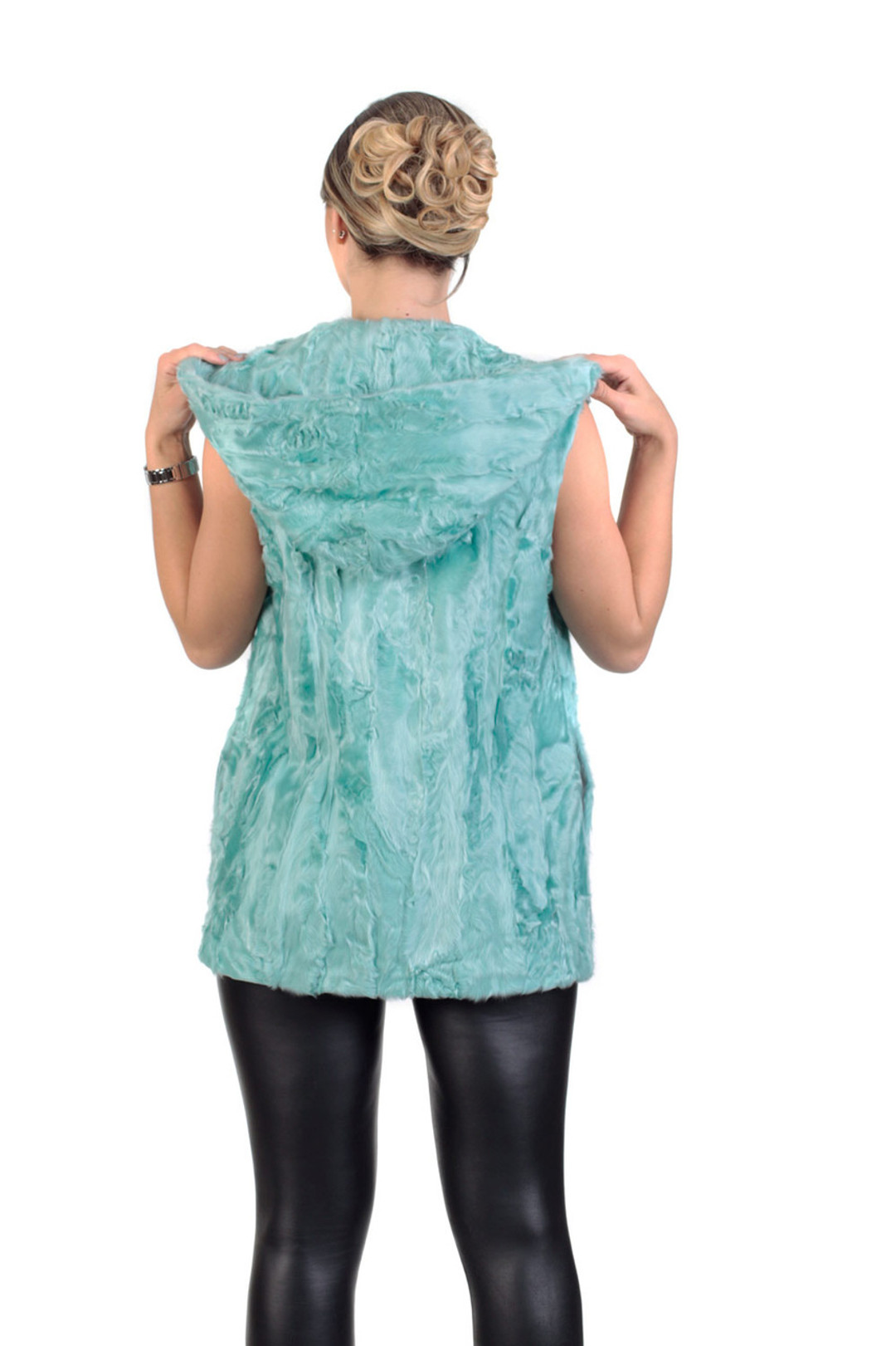 ciel lamb fur vest with hood back view ciel lamb fur vest with hood back view