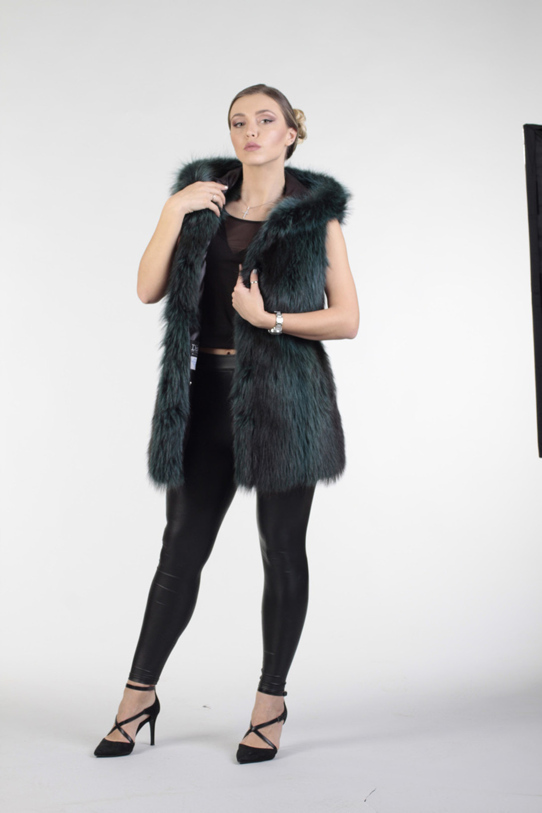 Green Raccoon  Fur Vest Hooded Green Raccoon  Fur Vest Hooded
