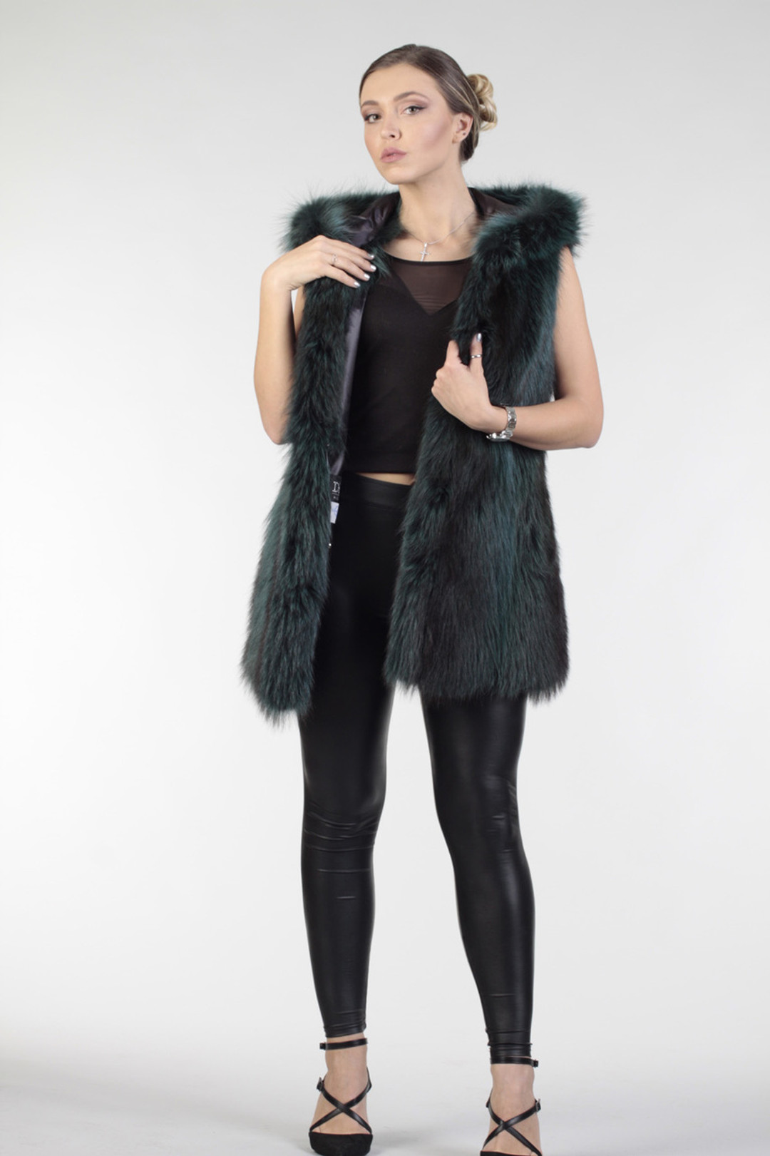 Green Raccoon  Fur Vest Hooded Green Raccoon  Fur Vest Hooded