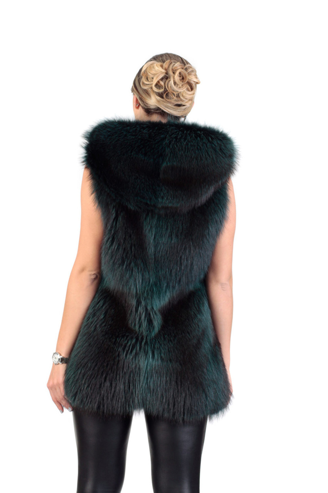 Green Raccoon  Fur Vest Hooded Green Raccoon  Fur Vest Hooded