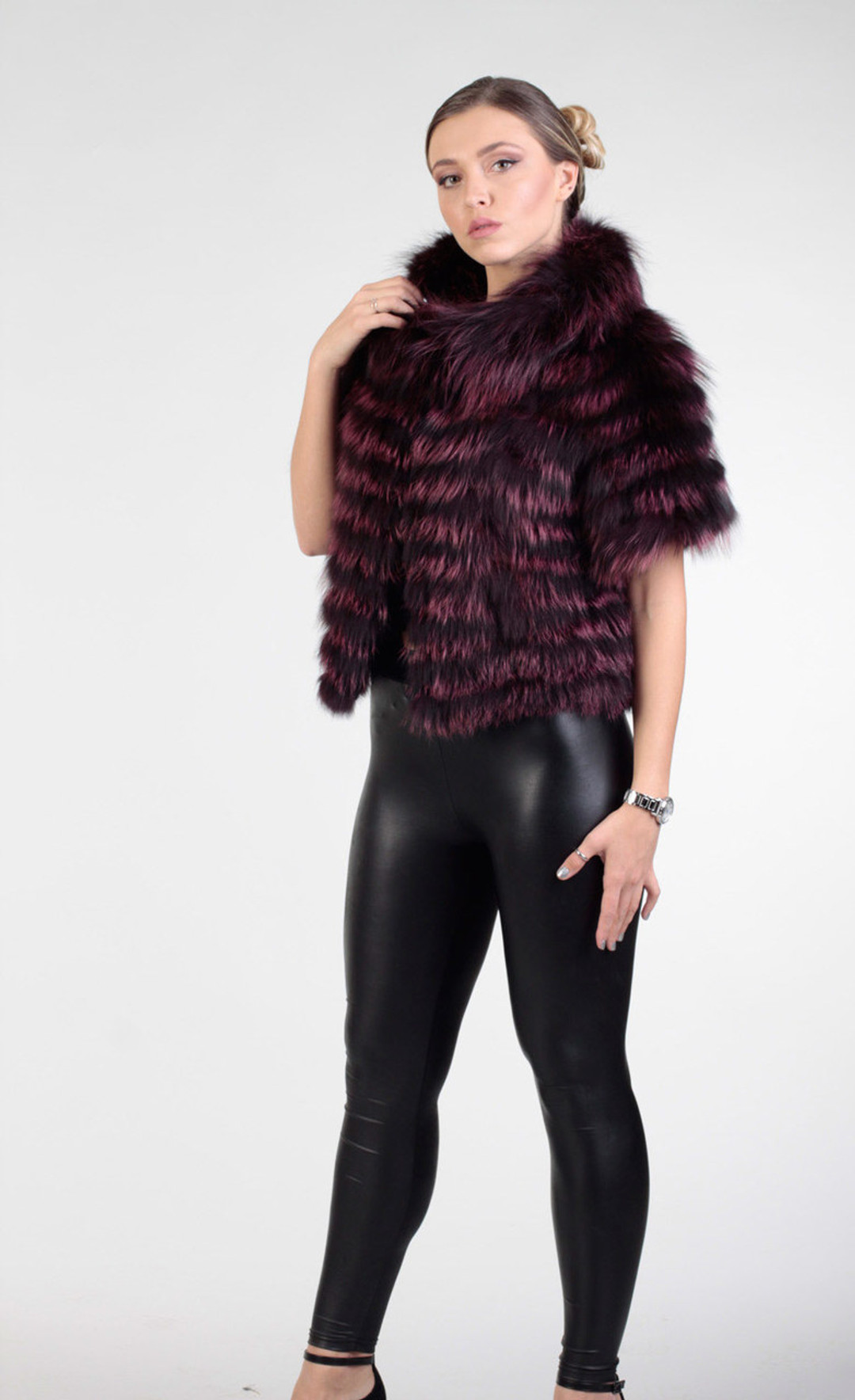 Purple Raccoon  Fur Jacket Cropped