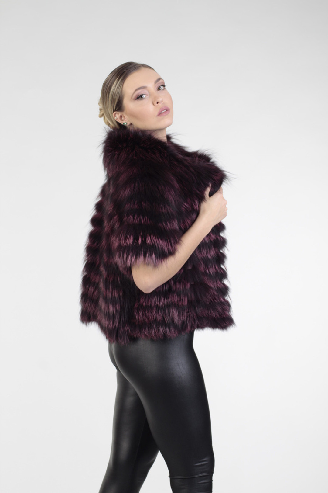 Purple Raccoon  Fur Jacket Cropped