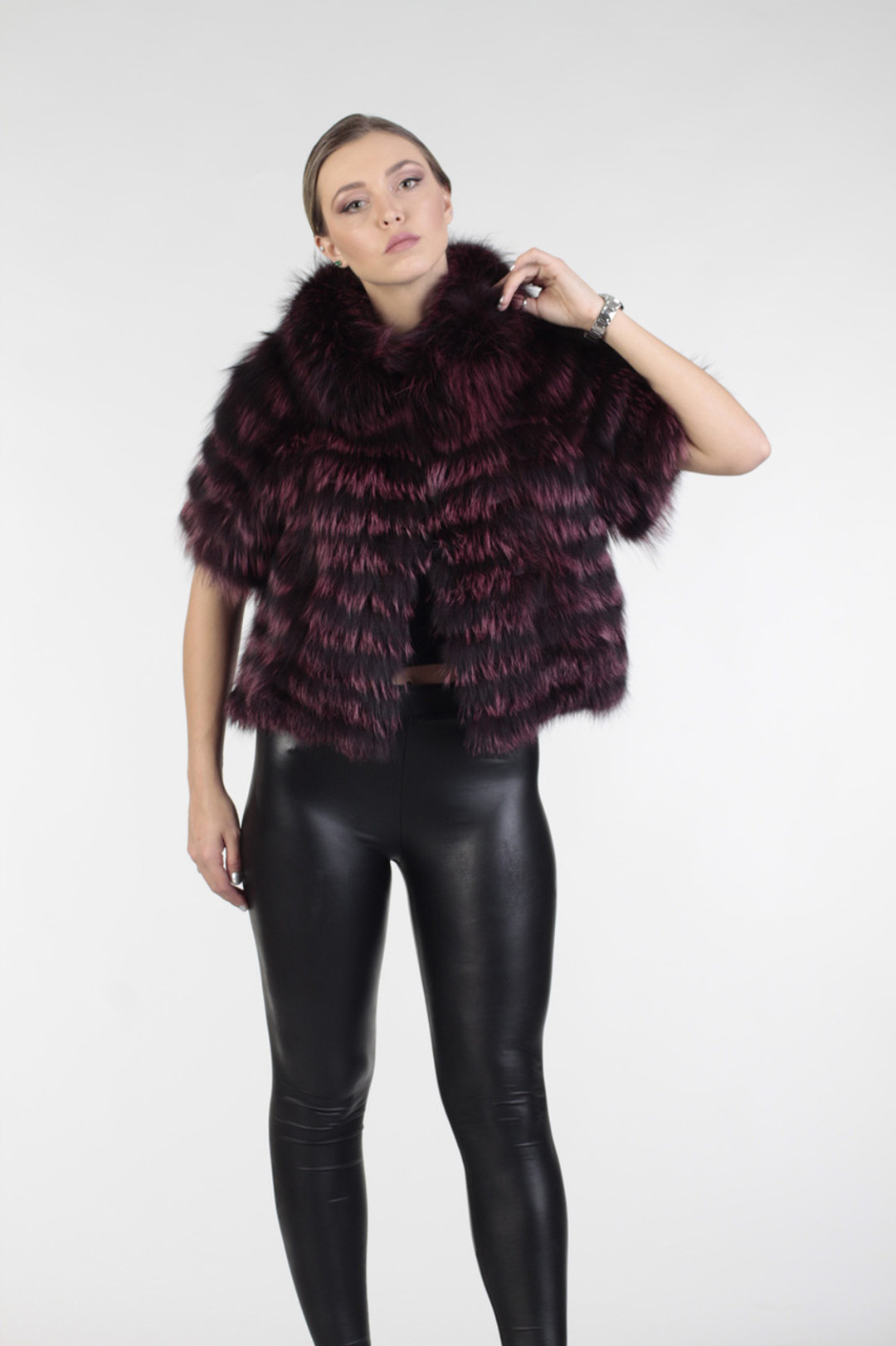 Purple Raccoon  Fur Jacket Cropped