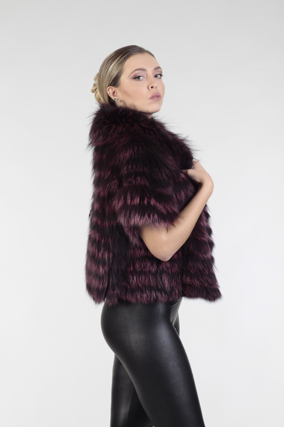 Purple Raccoon  Fur Jacket Cropped
