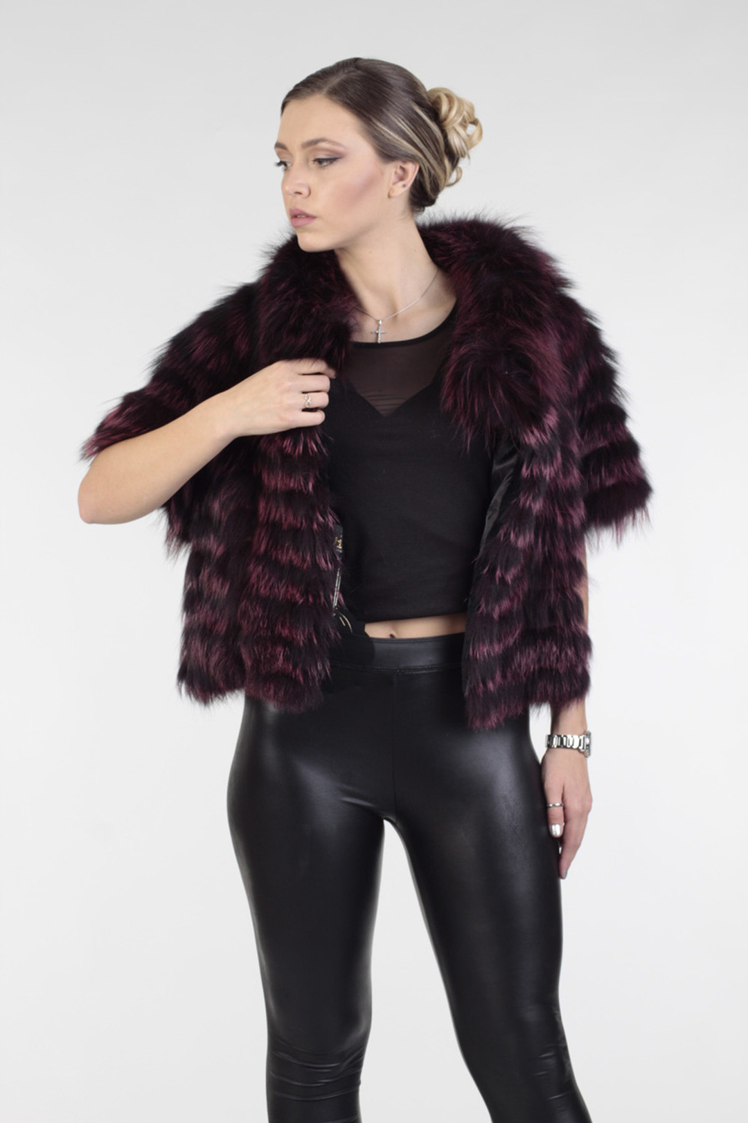 Purple Raccoon  Fur Jacket Cropped