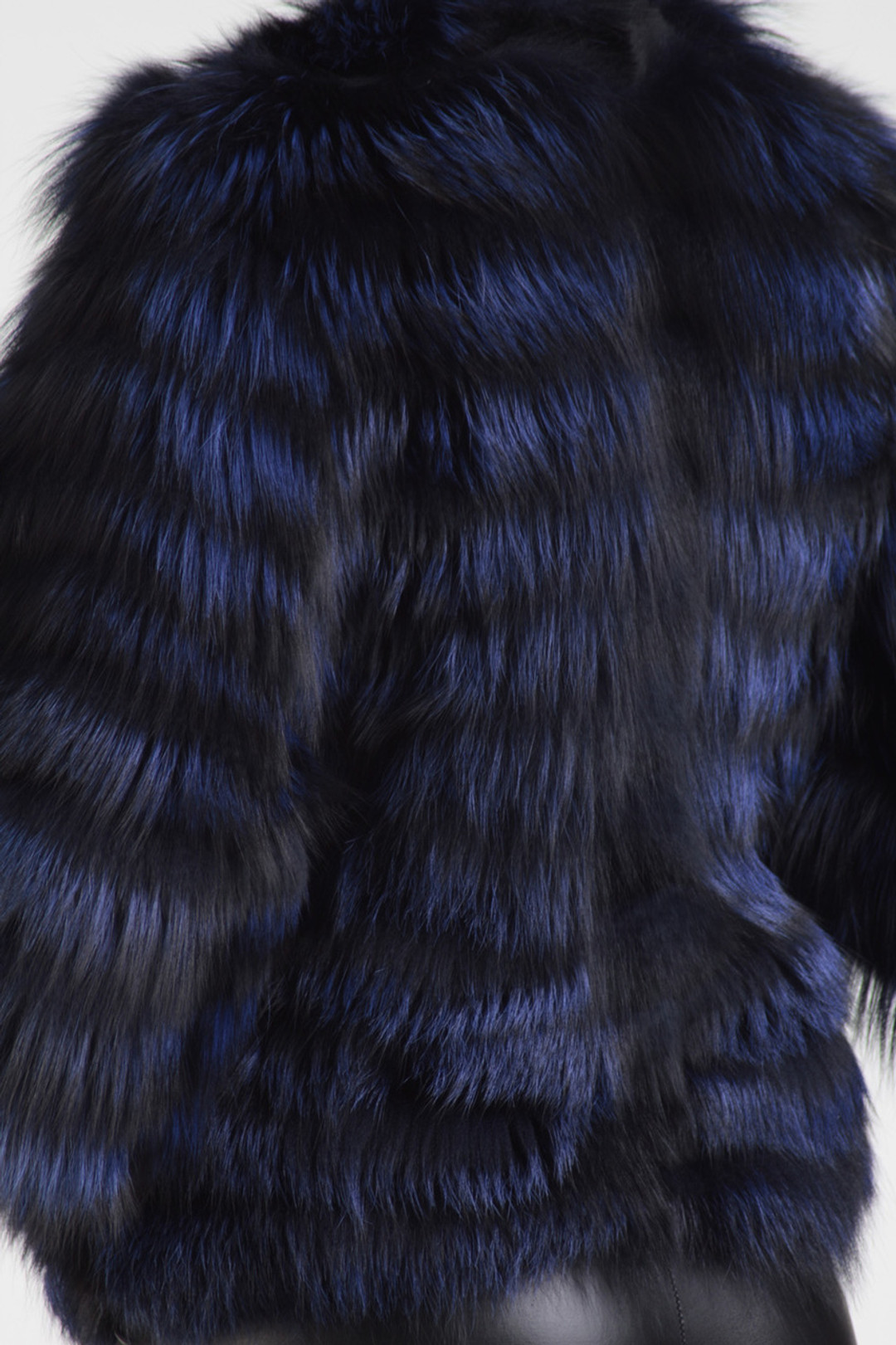 Blue Black   Raccoon  Fur Jacket Cropped Sleeves Blue Black   Raccoon  Fur Jacket Cropped Sleeves