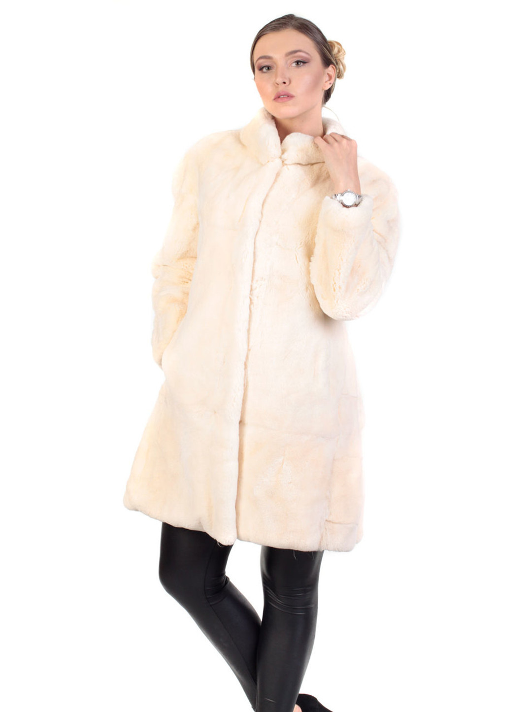 Off White Sheared Beaver Fur Coat