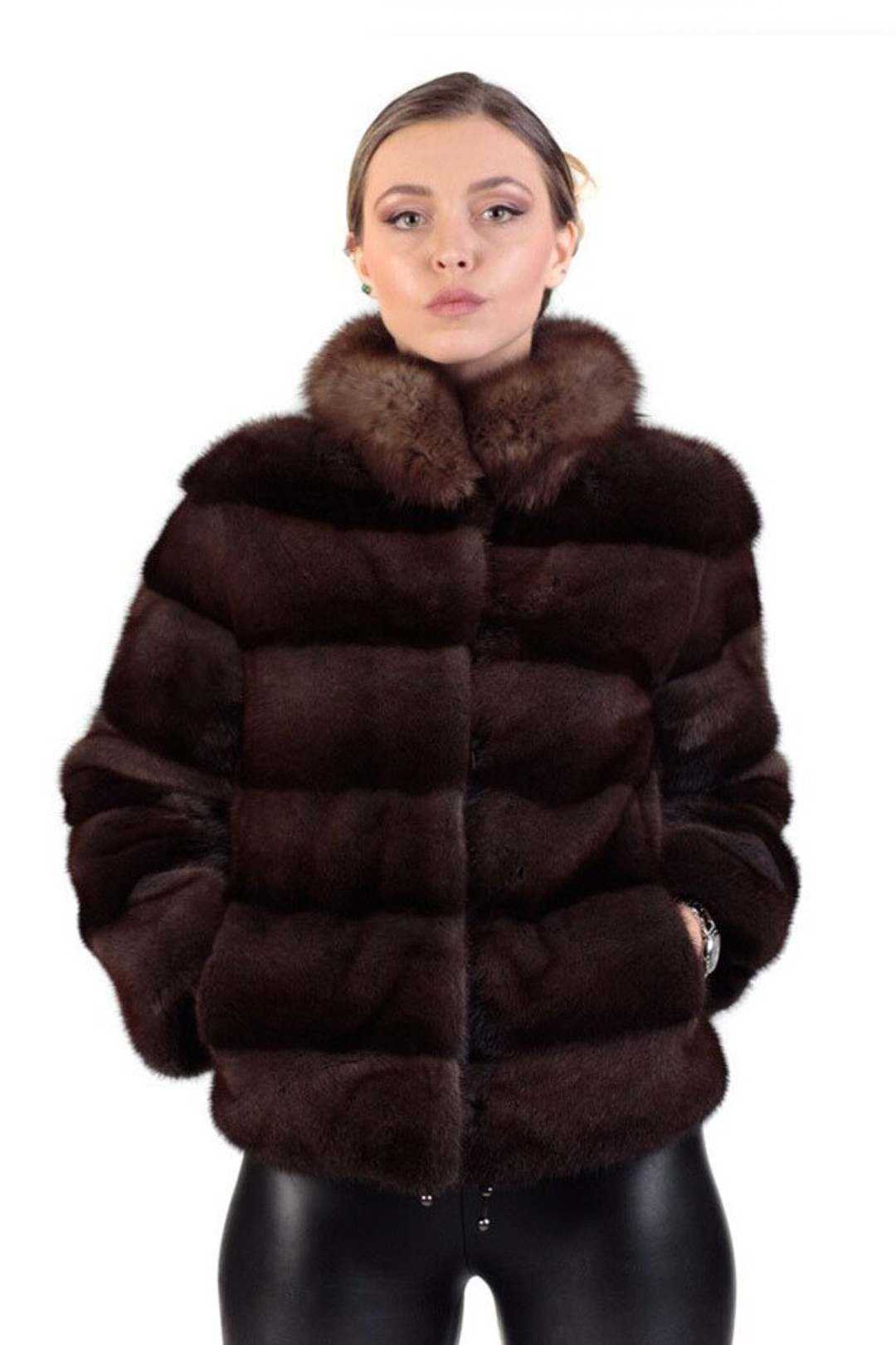 mahogany saga mink fur coat with sable fur collar