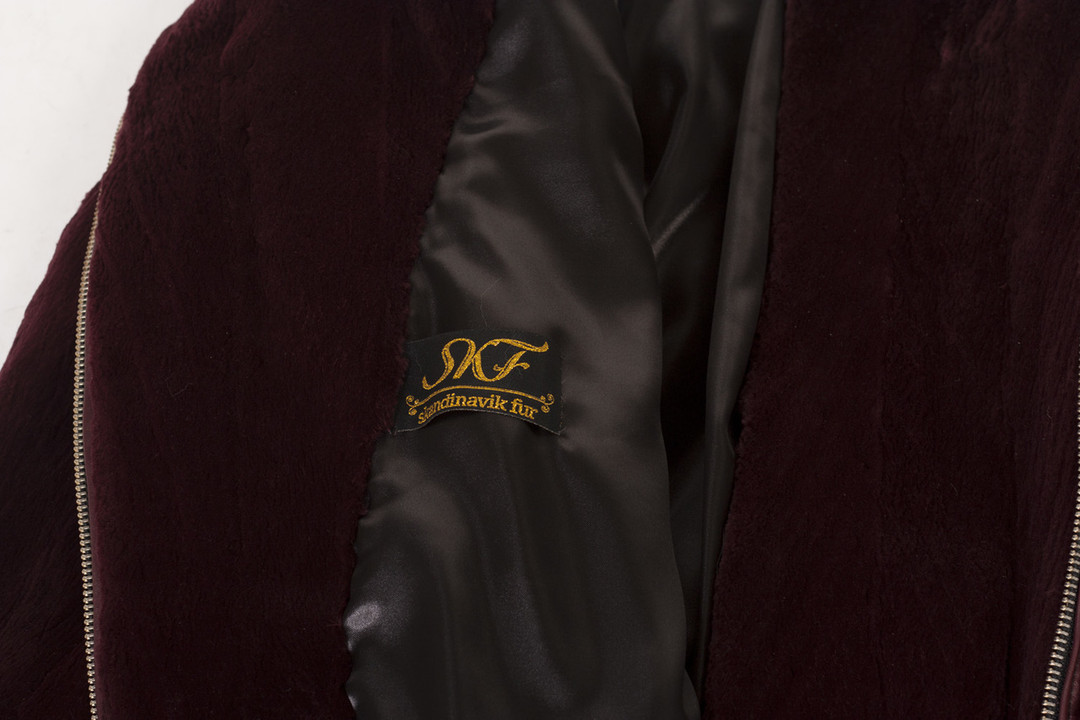 Burgundy Sheared Biker Beaver Fur Coat Burgundy Sheared Biker Beaver Fur Coat