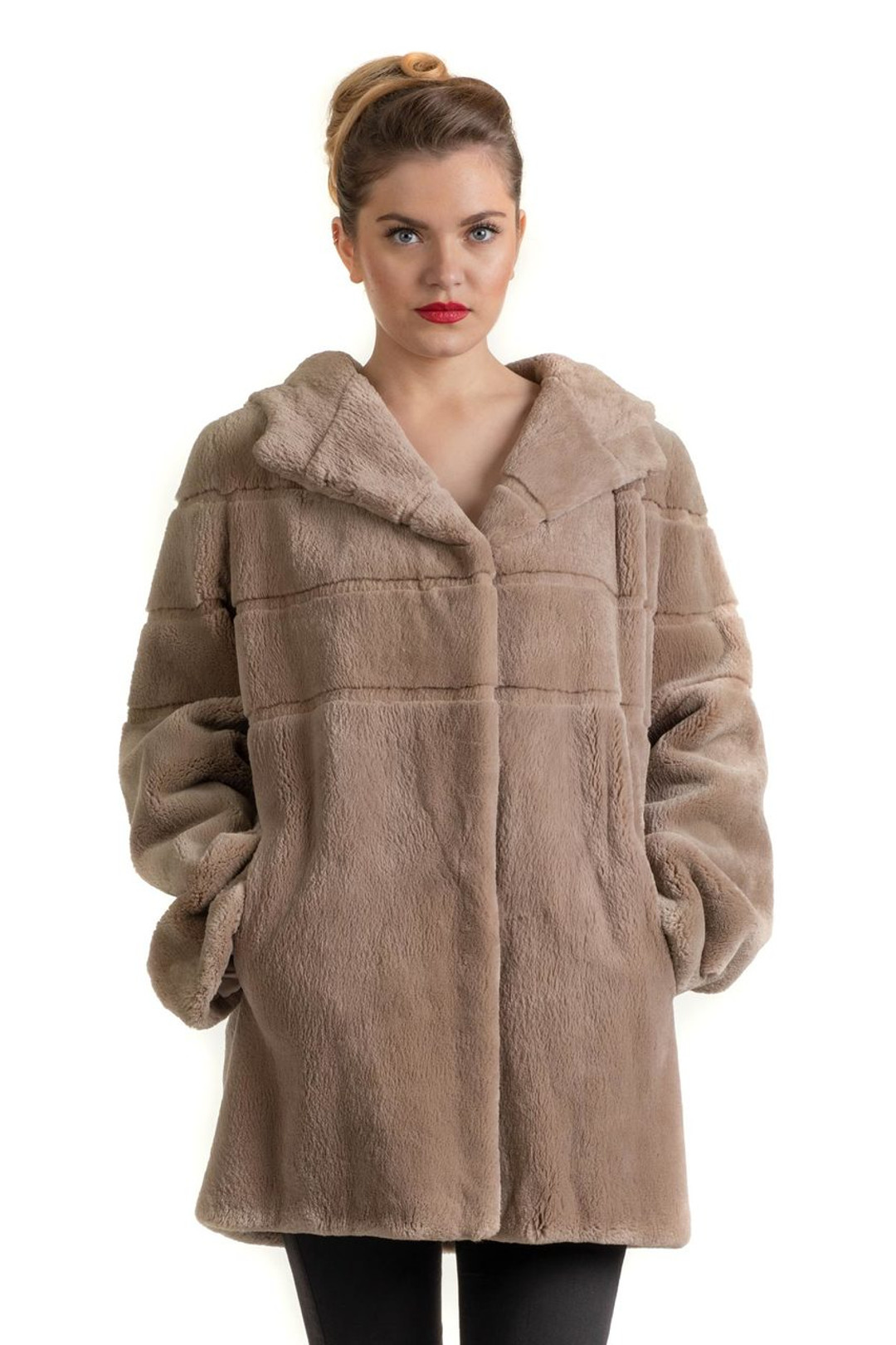 Light Brown Beaver Hooded Fur Coat