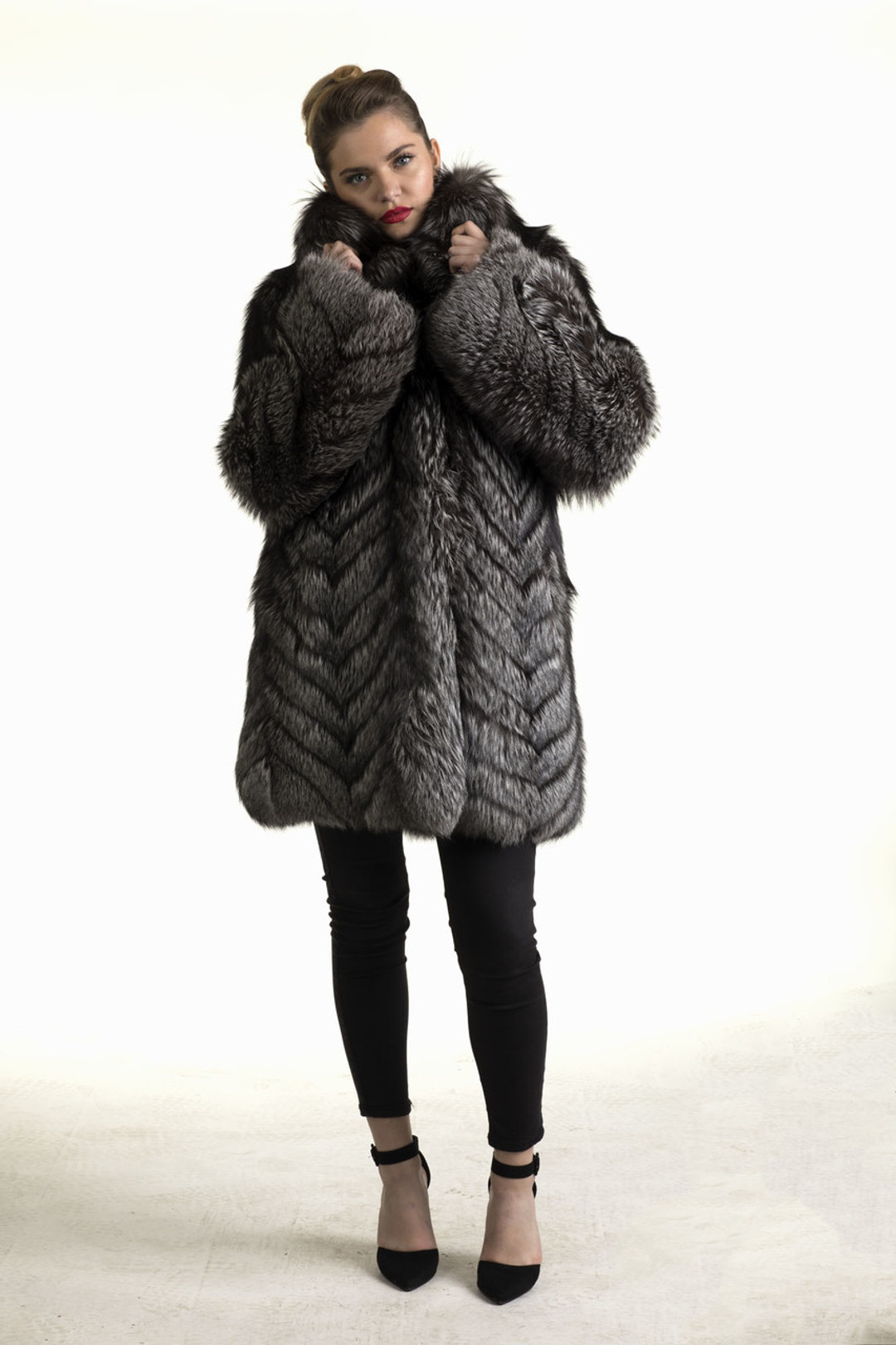Silver Fox Fur Coat Hip Length  Fully Let out Silver Fox Fur Coat Hip Length  Fully Let out