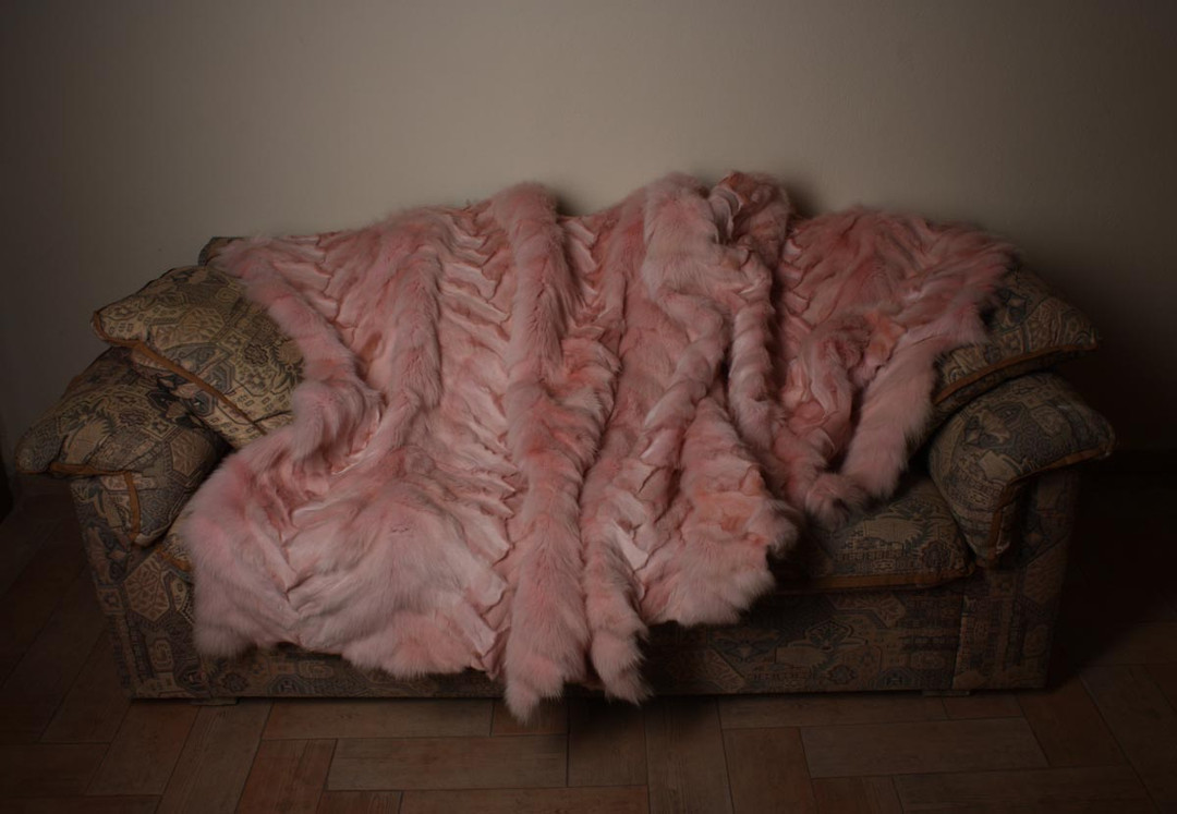 Light Pink Fox Fur Blanket  Chevron