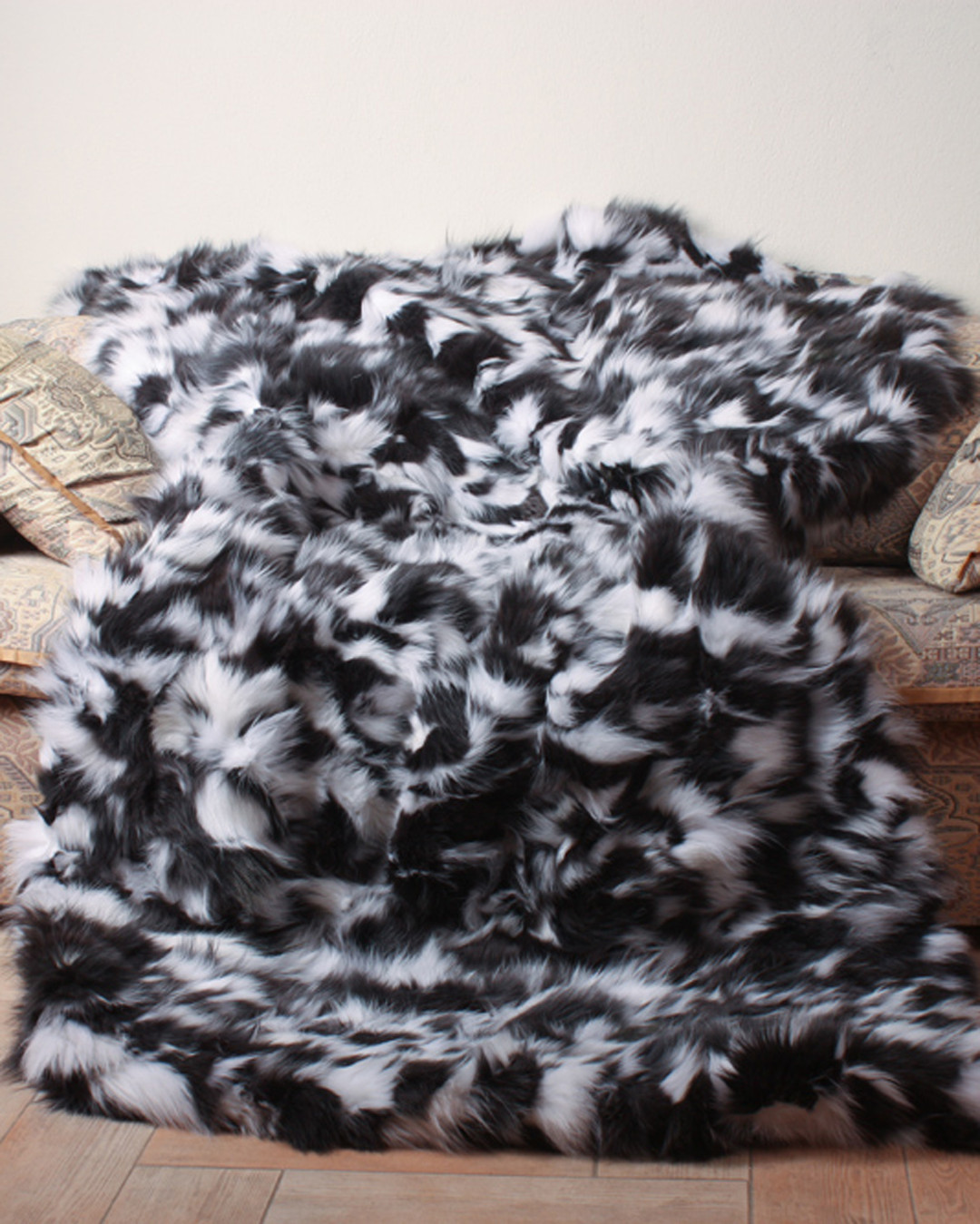 Black and white  Fox Fur Blanket Black and white  Fox Fur Blanket