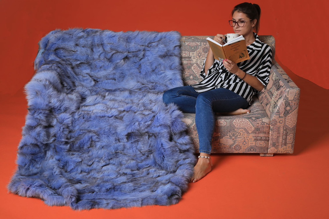 Sky Blue Fox Fur Blanket Throw Sky Blue Fox Fur Blanket Throw