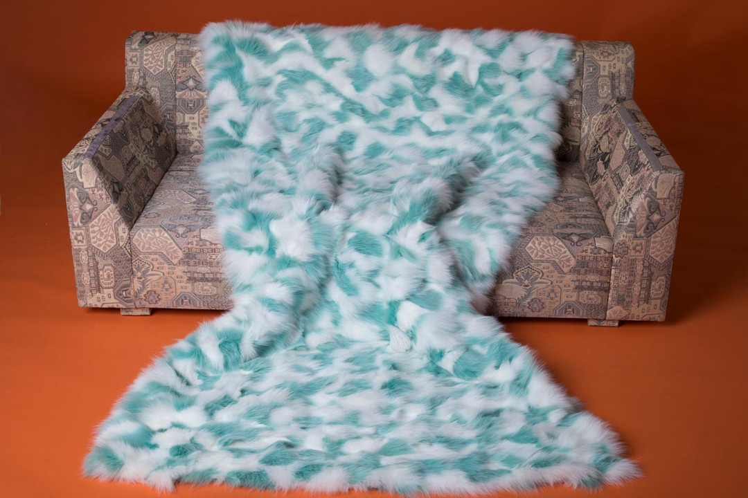 blue white sectional fox fur throw blanket