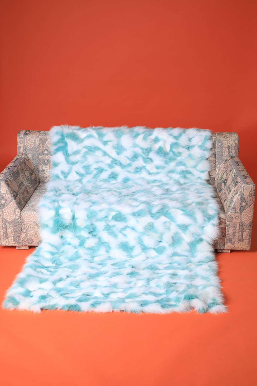 Blue White Fox Fur Blanket Throw