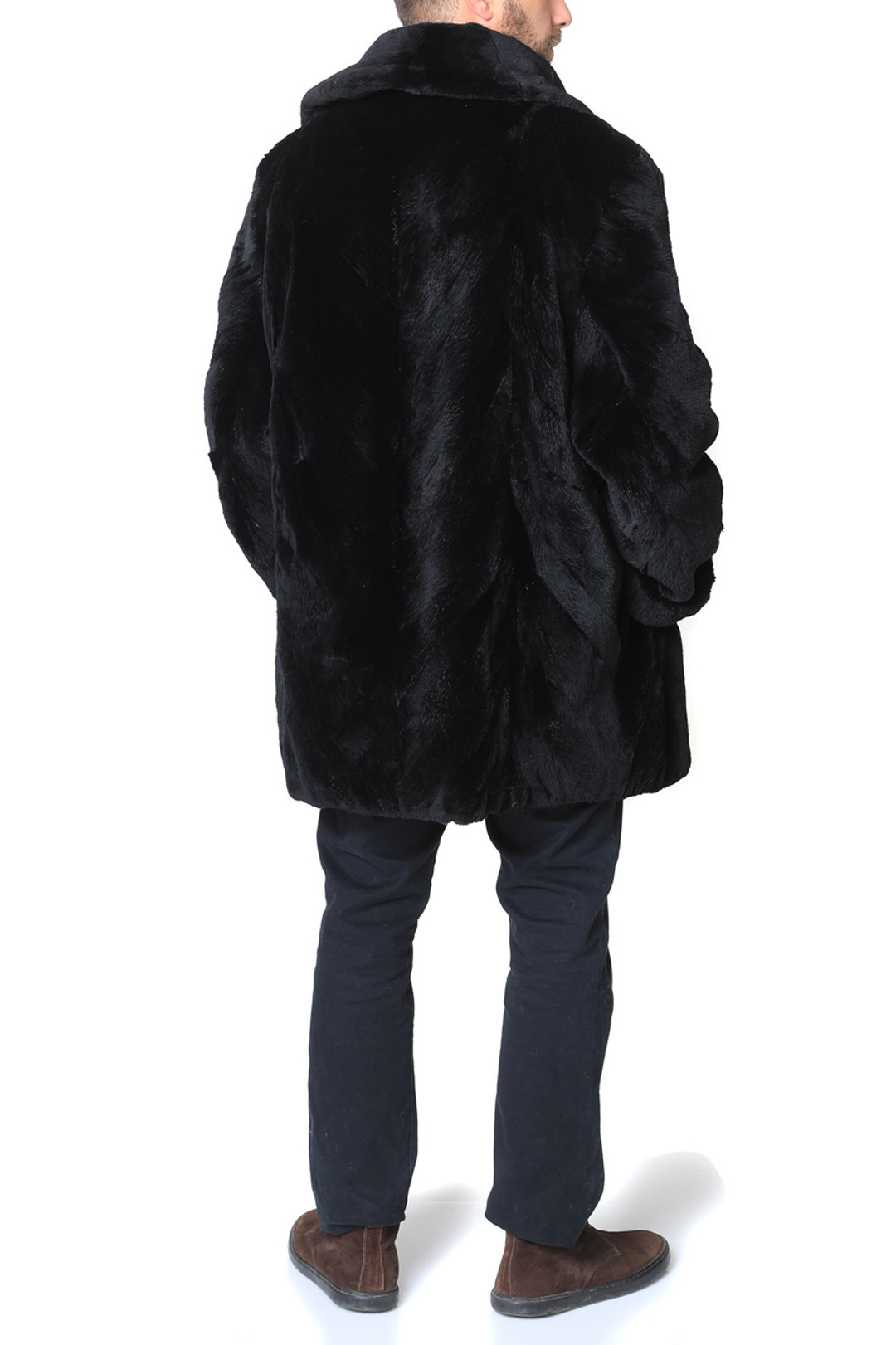 Black Sheared Mink Fur Trench Coat With Notched Collar Black Sheared Mink Fur Trench Coat With Notched Collar